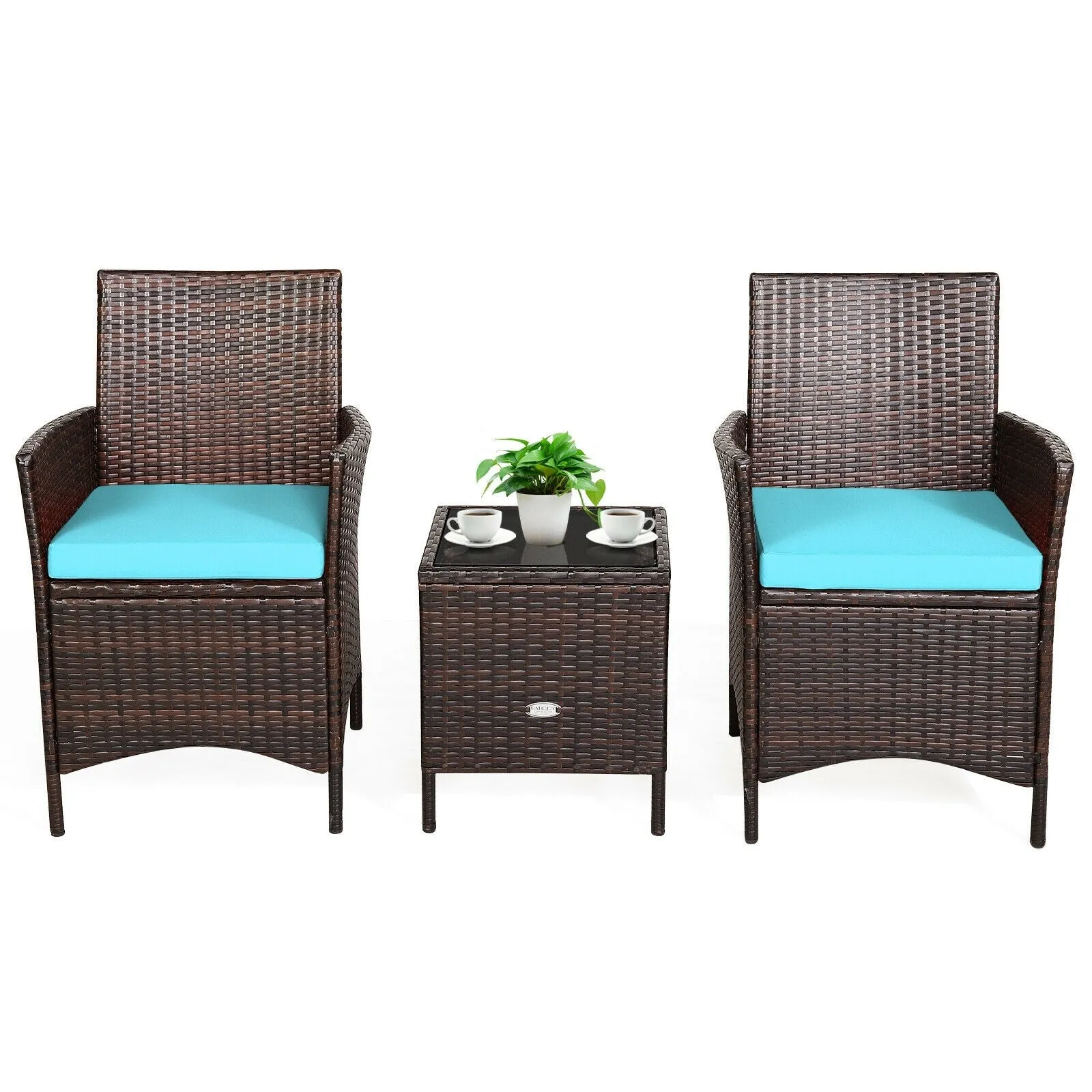 3pc Patio Rattan Furniture Set - Turquoise