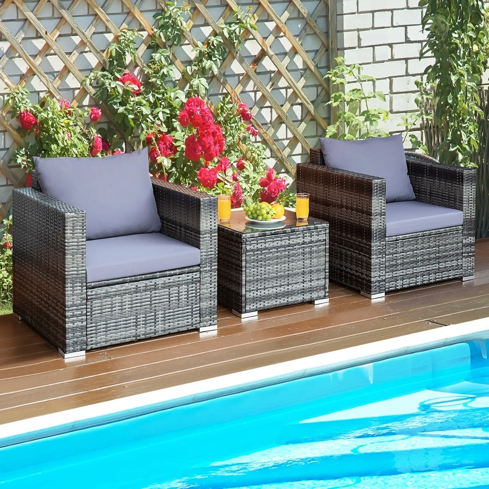 3pc Patio Rattan Furniture Sofa Set - Gray