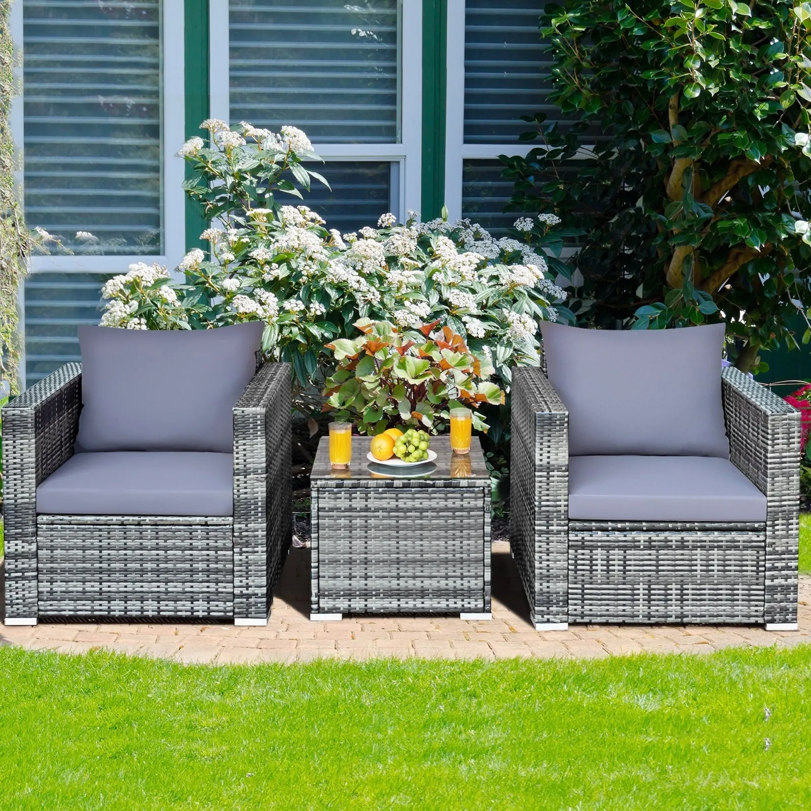 3pc Patio Rattan Furniture Sofa Set - Gray