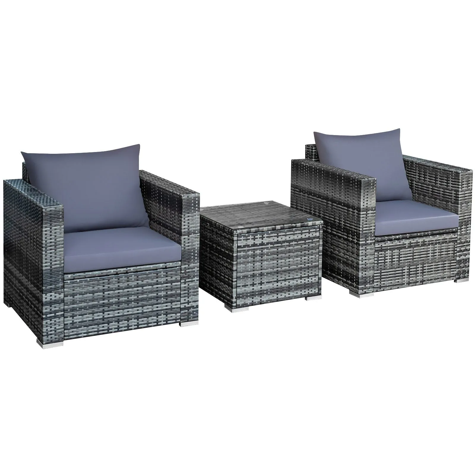 3pc Patio Rattan Furniture Sofa Set - Gray