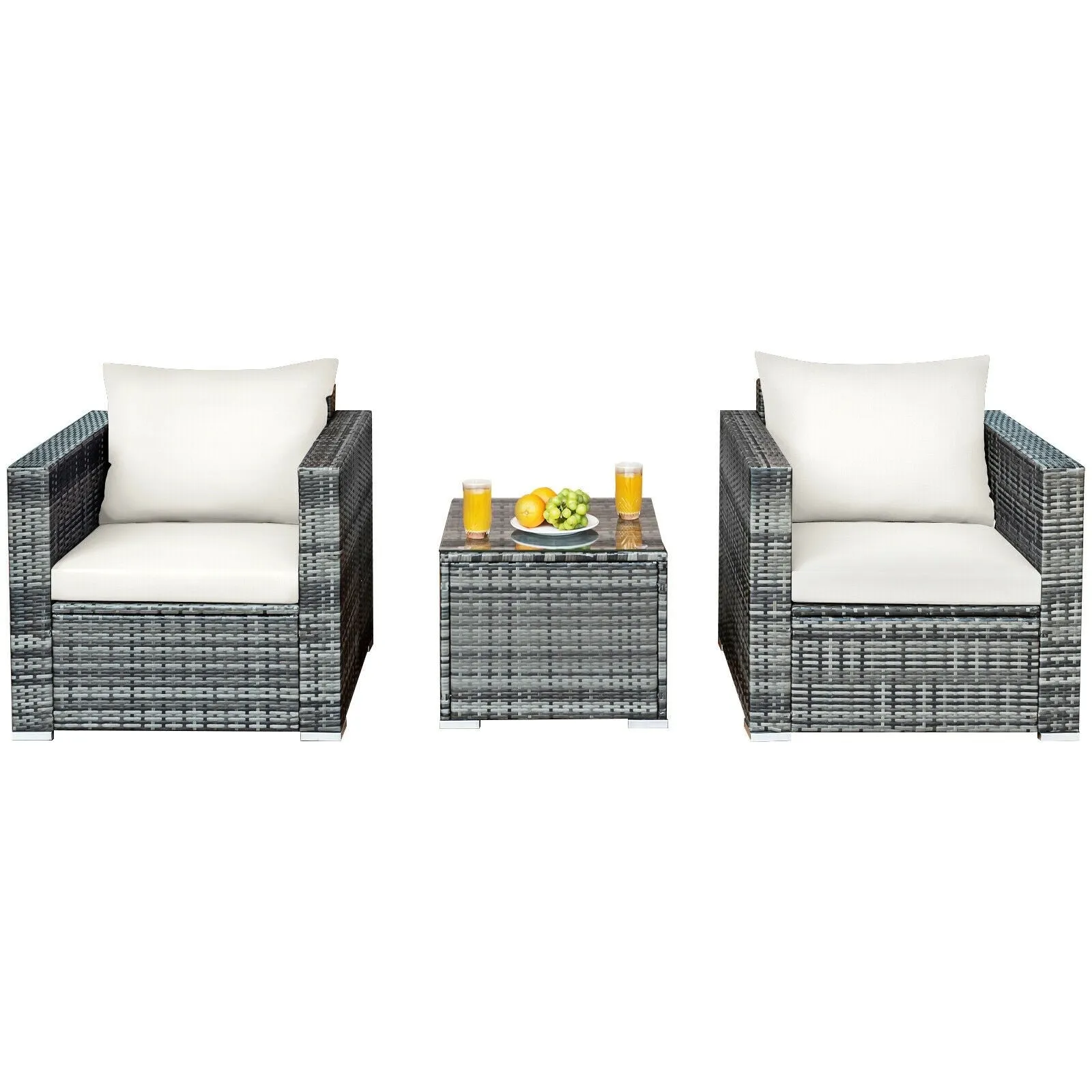 3pc Patio Rattan Furniture Sofa Set - White