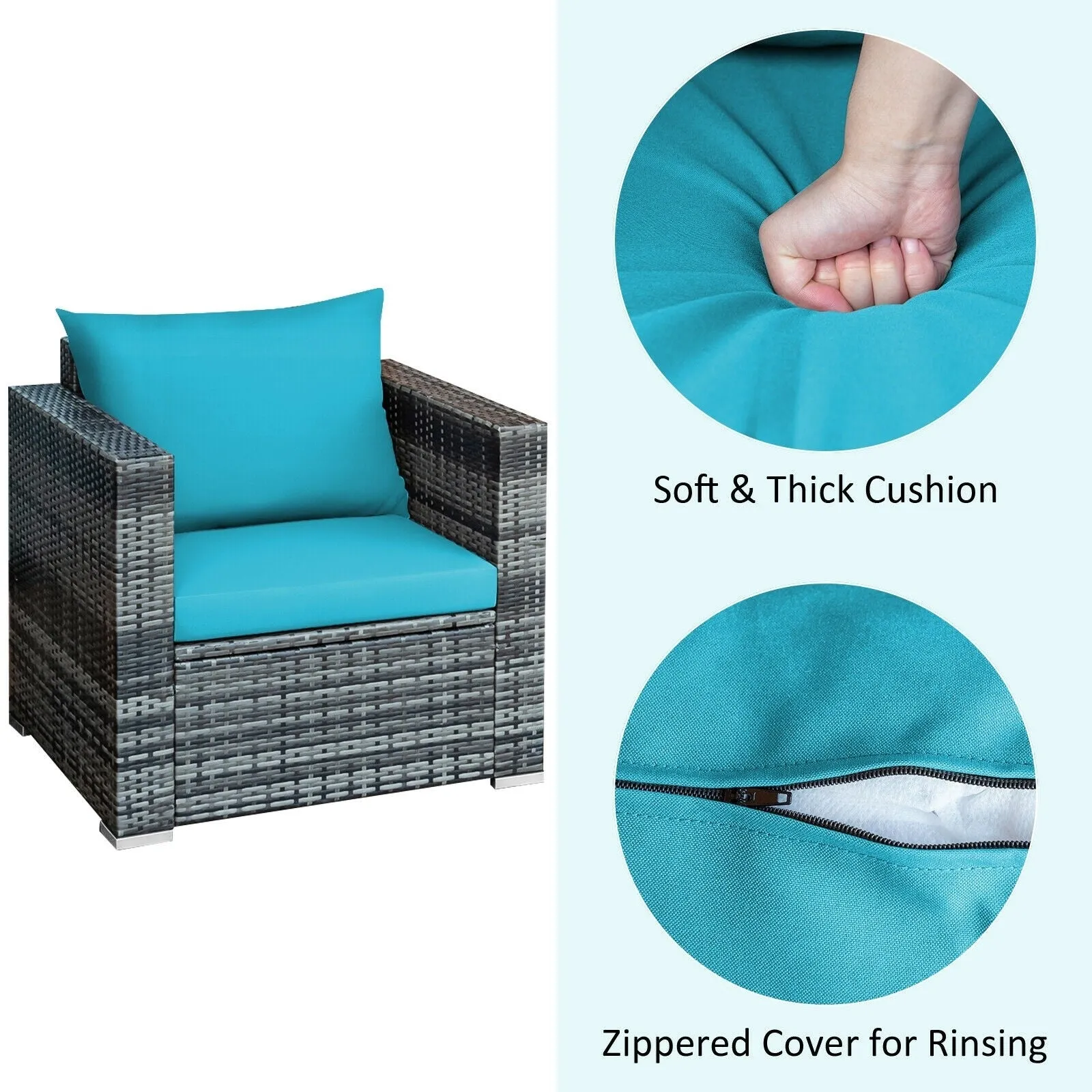 3pc Patio Rattan Sofa Set - Turquoise