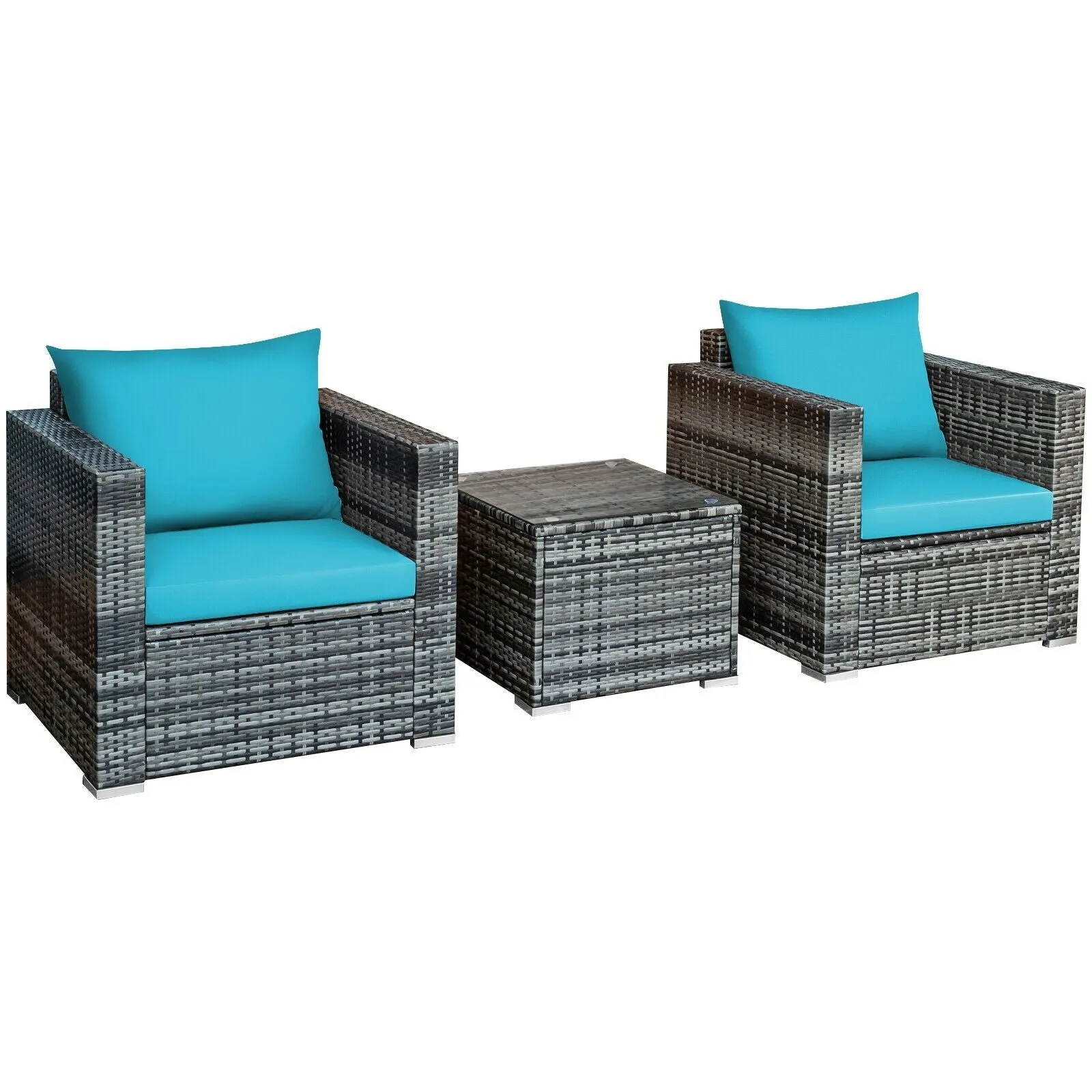 3pc Patio Rattan Sofa Set - Turquoise