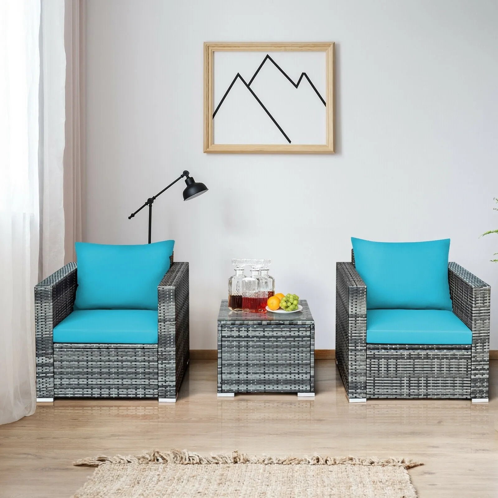 3pc Patio Rattan Sofa Set - Turquoise