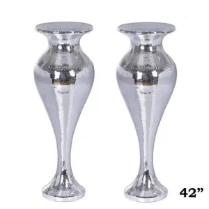 42” Silver Mirror Mosaic Polystone Floor Vase Wedding Aisle Prop Party Columns - 1 PCS