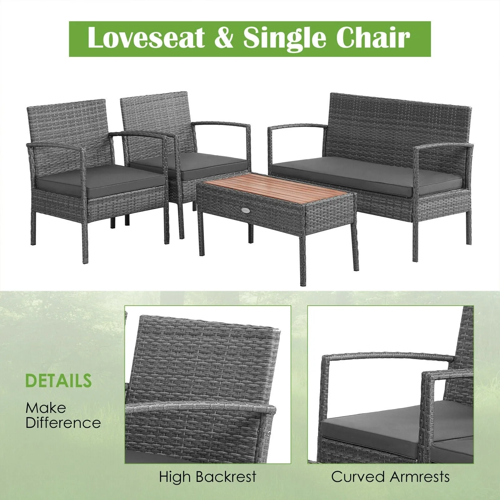 4pc Outdoor Rattan Patio Conversation Set - Gray