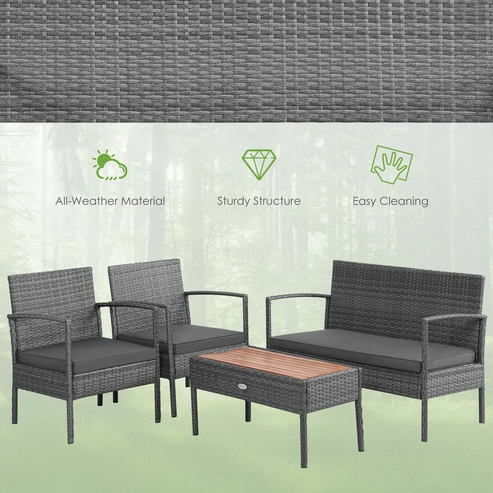 4pc Outdoor Rattan Patio Conversation Set - Gray