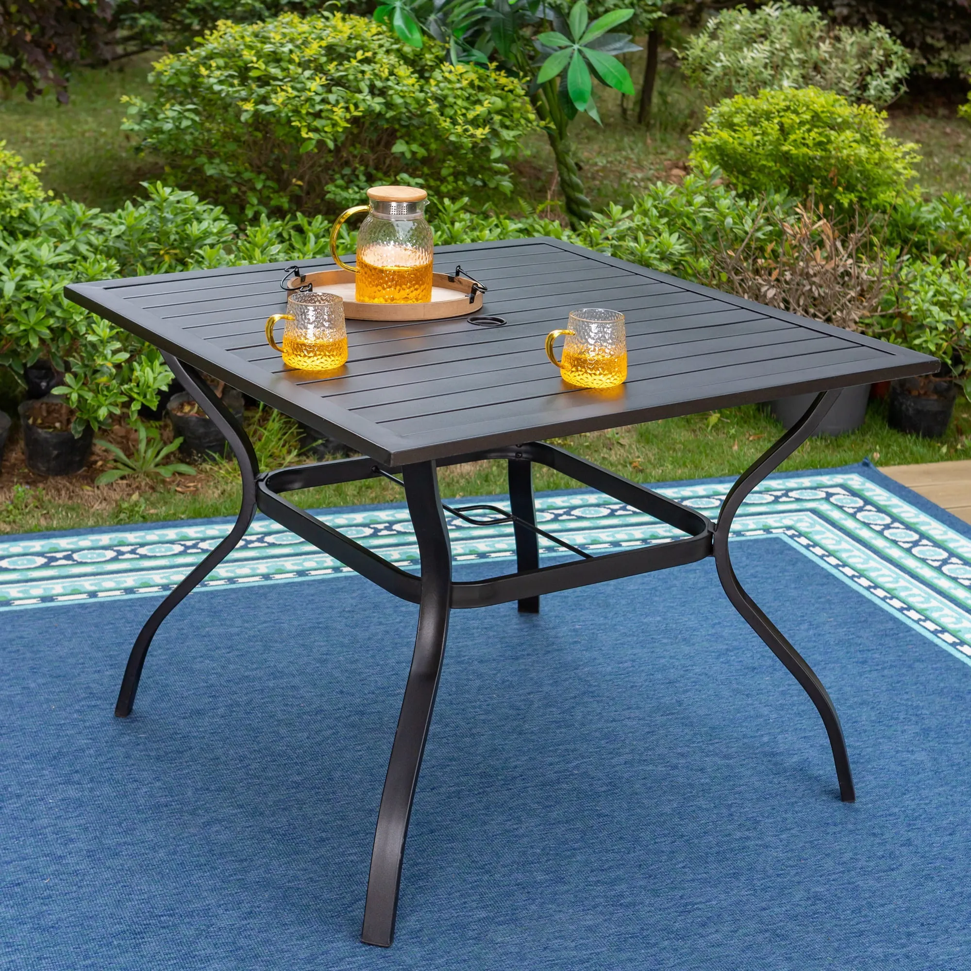 5-Piece Outdoor Patio Dining Set with Metal Square Dining Table and 4 Rattan Chairs for Outdoor, Yard, Porch