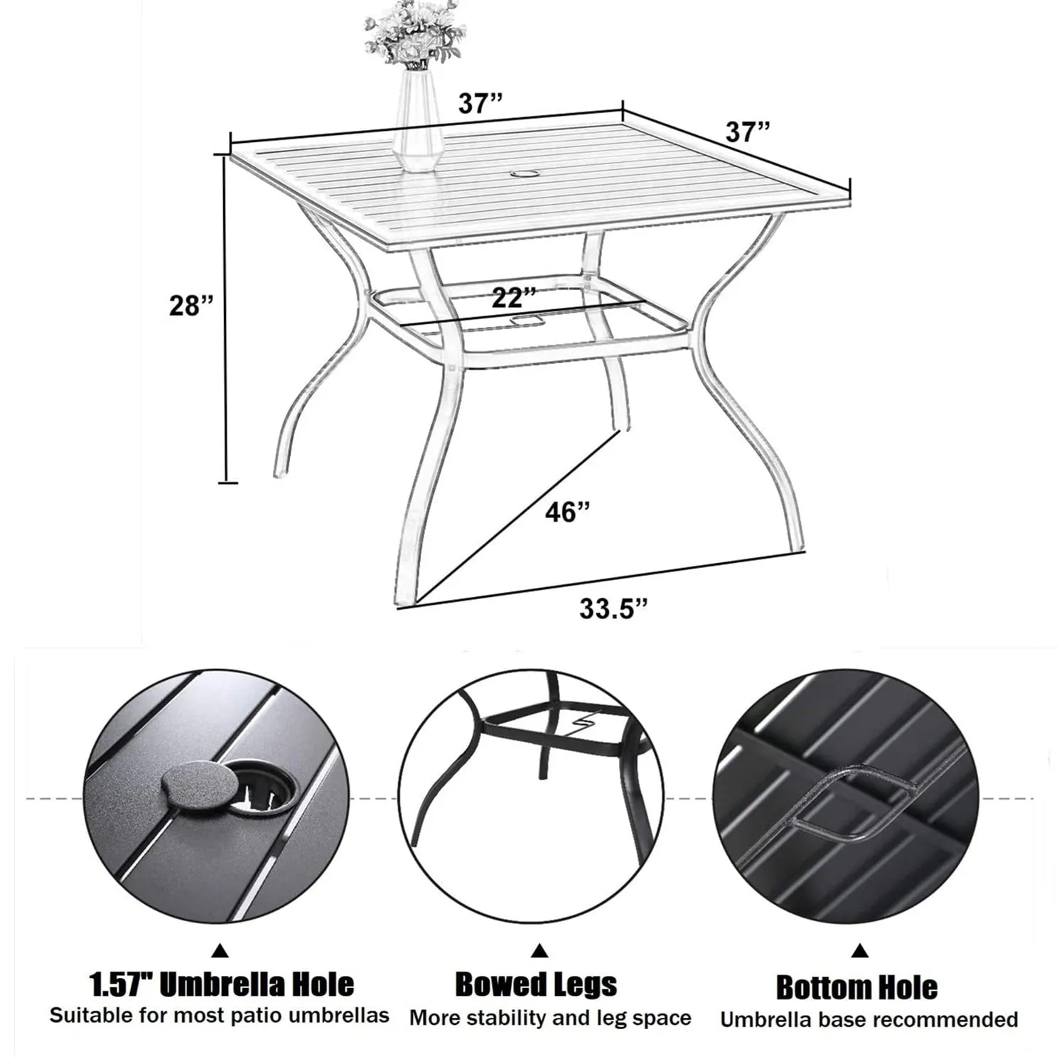 5-Piece Outdoor Patio Dining Set with Metal Square Dining Table and 4 Rattan Chairs for Outdoor, Yard, Porch