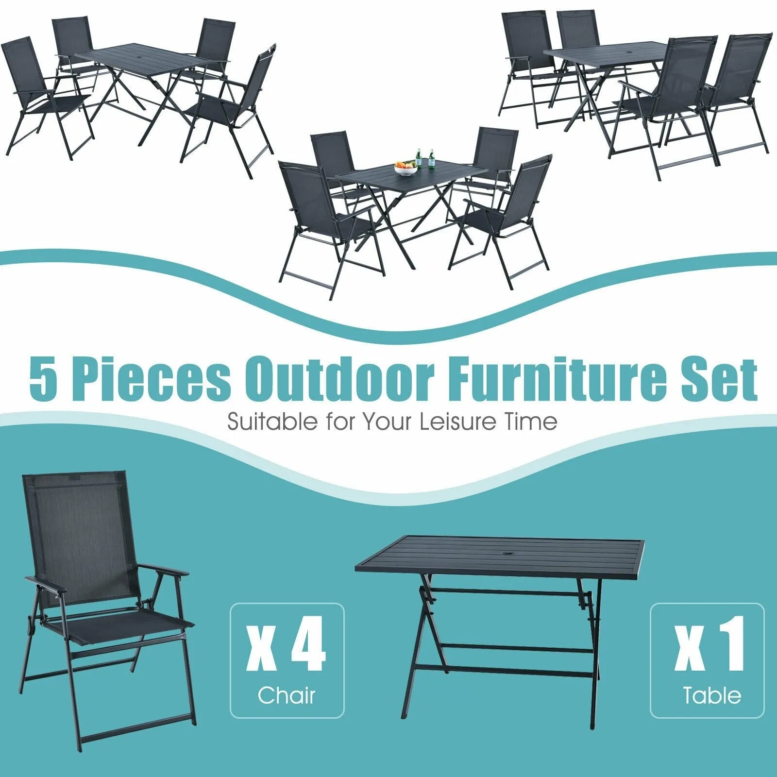 5pc Patio Dining Furniture Set - Gray