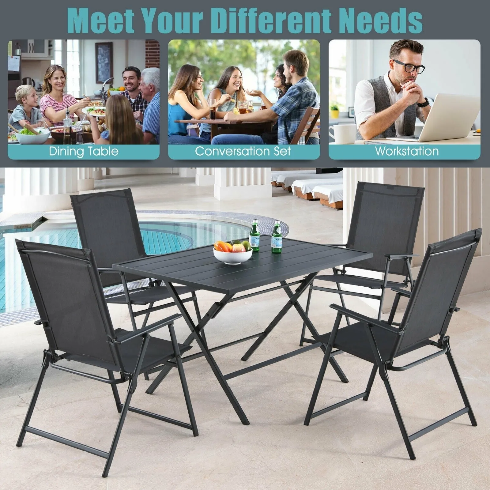 5pc Patio Dining Furniture Set - Gray