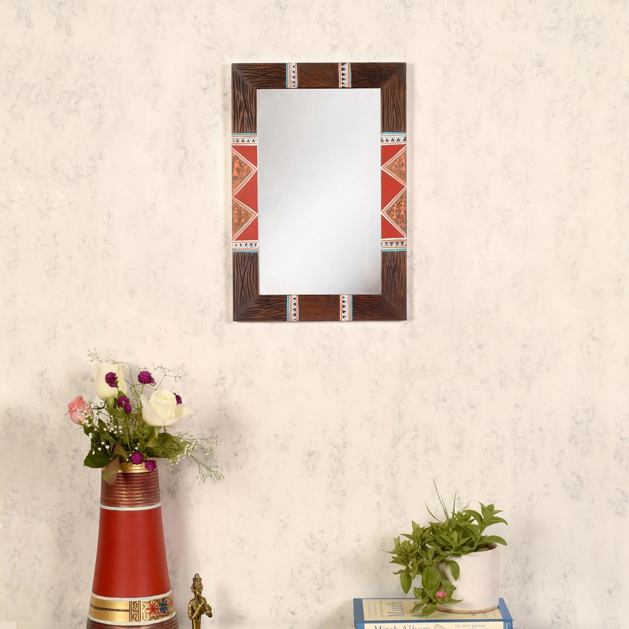 AAKRITI ART CREATIONS Artistic Reflections Wooden Mirror