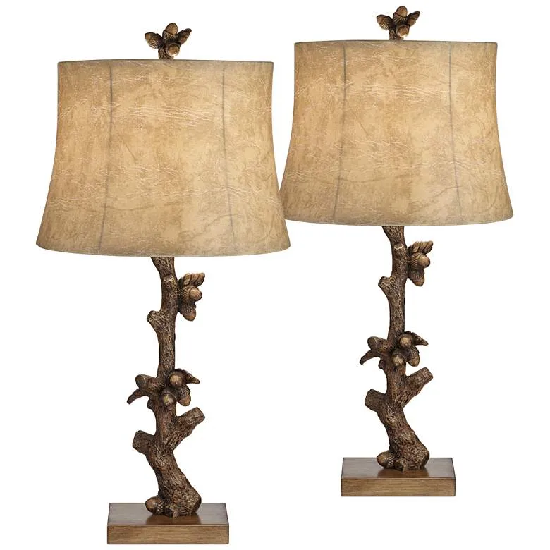 Acorn Tree Branch USB Lamp Set