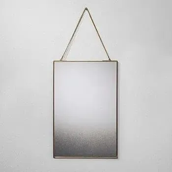 AD iNTER Wall Hanging Mirror with Chain-Gold for Living Room, Bedroom, Bathroom,Entryway Aesthetic Room Decor with Metal Frame (14×8 Inch)