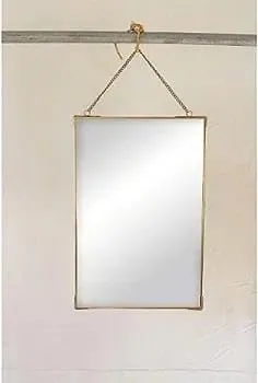 AD iNTER Wall Hanging Mirror with Chain-Gold for Living Room, Bedroom, Bathroom,Entryway Aesthetic Room Decor with Metal Frame (14×8 Inch)