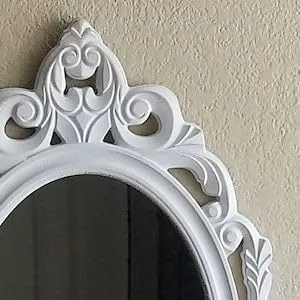 AH.WOODHANDICRAFTS Oval Wall Mirror, White Frame, Ornate Design