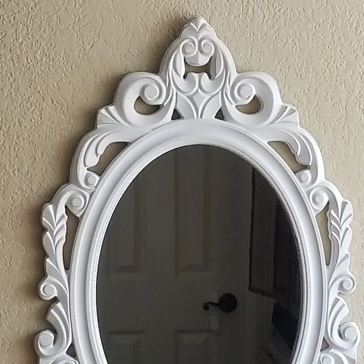 AH.WOODHANDICRAFTS Oval Wall Mirror, White Frame, Ornate Design