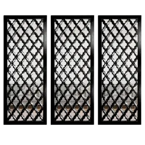 ANTIQUE HOUSE IN Wall Mirror Decor Panel Wooden Hanging Jharokha Rectangular Wall Decor Frame for Living Room, Bed Room 30 X 12 Inch, Black (Pack of 3)