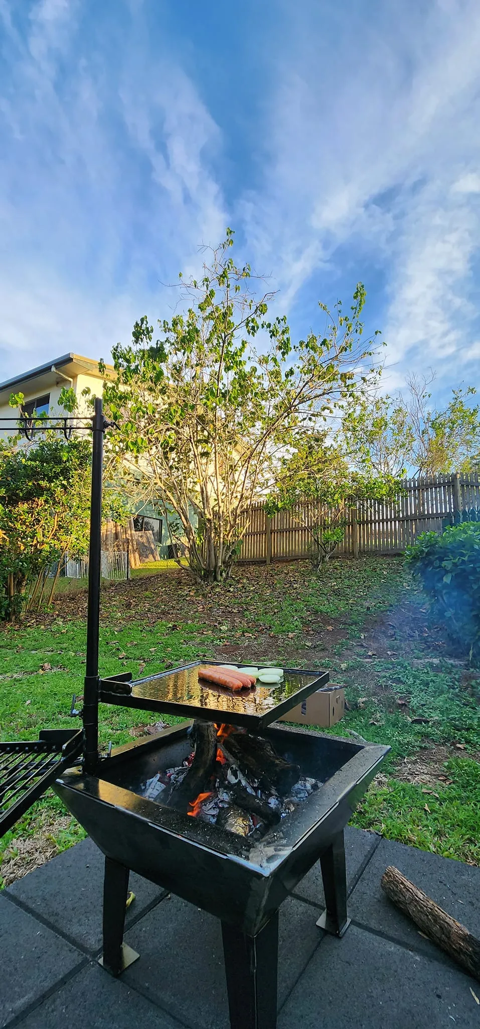 Backyard Fire Pit with Square Grill and Hot Plate.