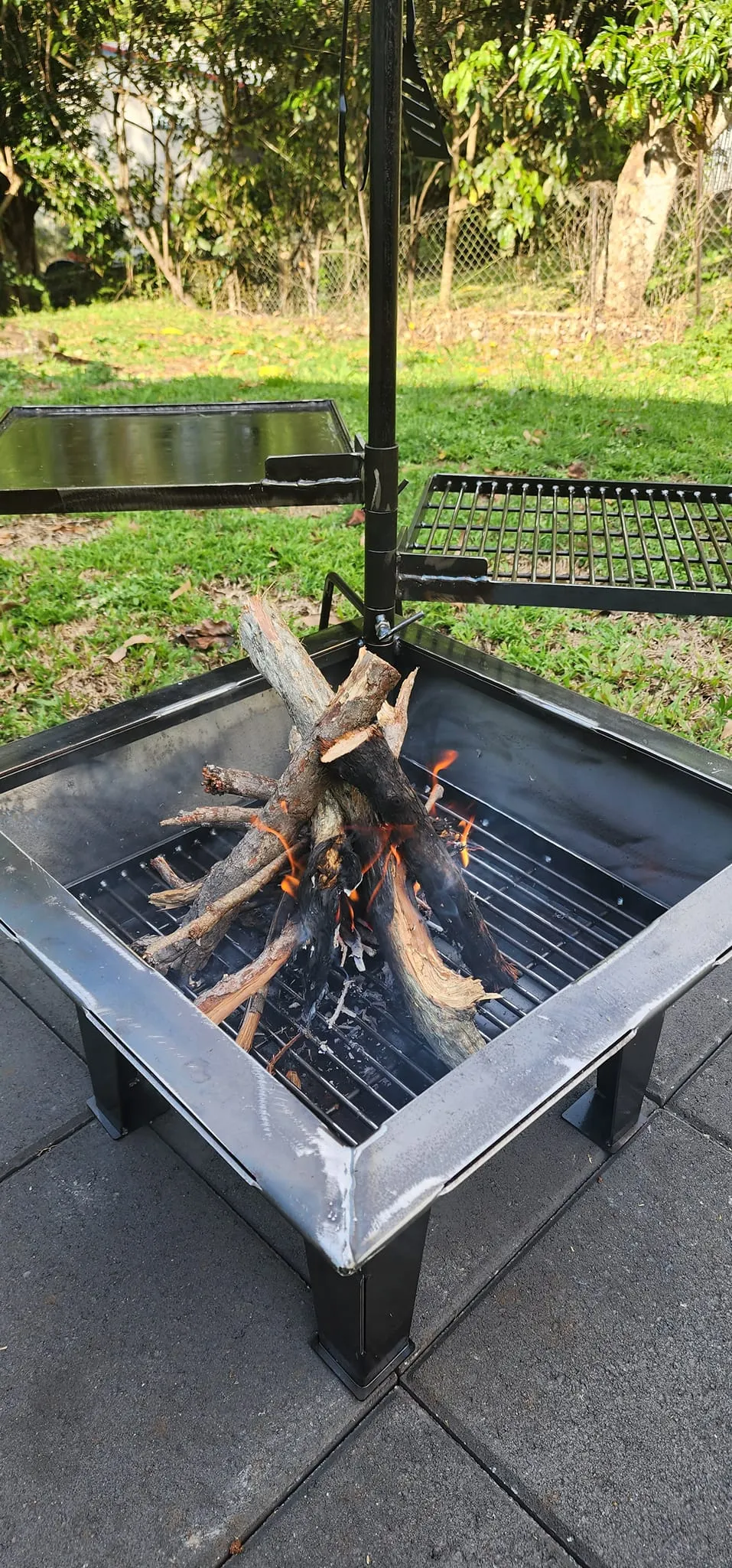 Backyard Fire Pit with Square Grill and Hot Plate.