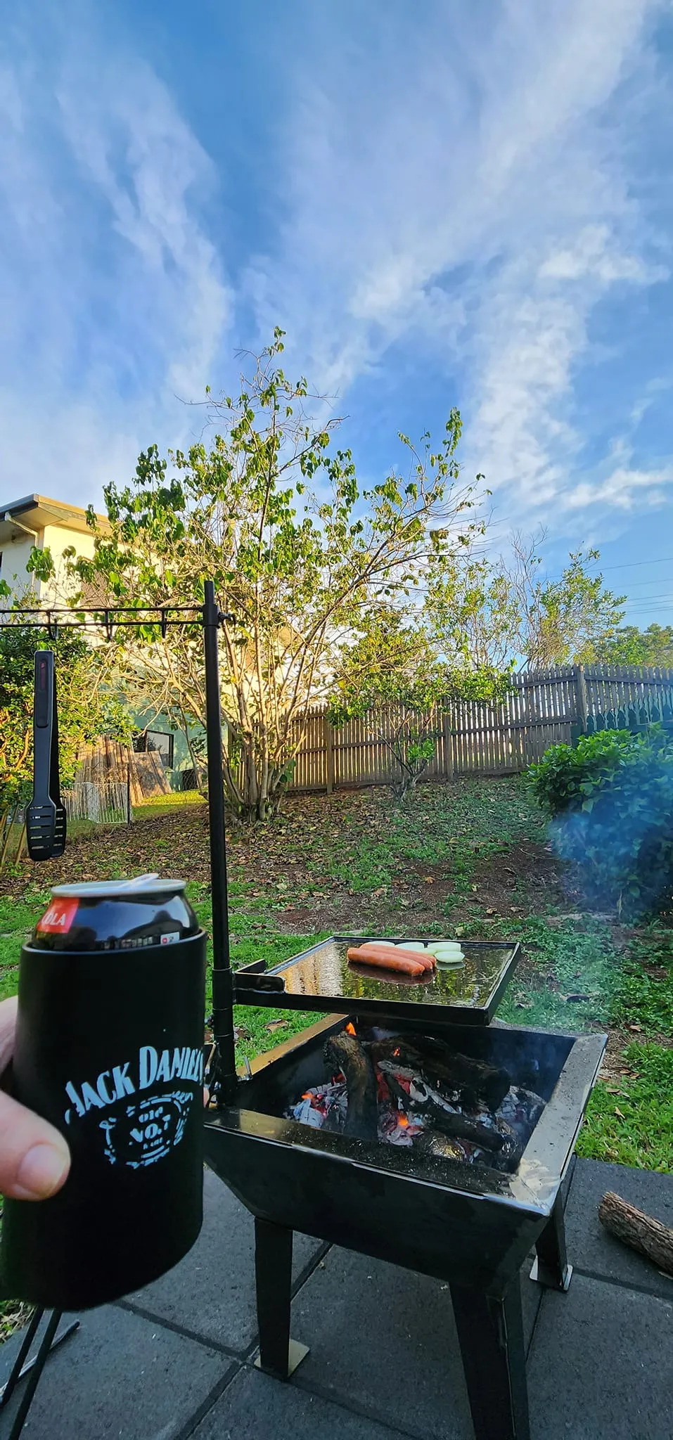 Backyard Fire Pit with Square Grill and Hot Plate.