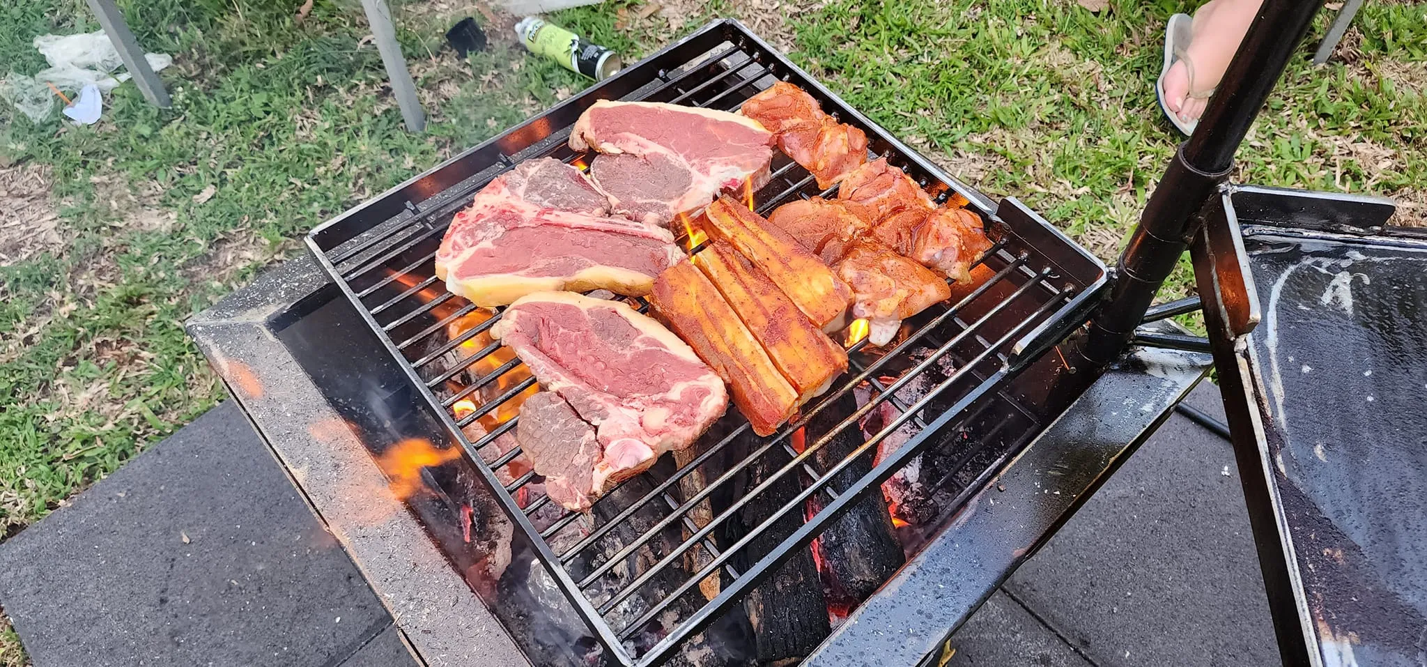 Backyard Fire Pit with Square Grill and Hot Plate.