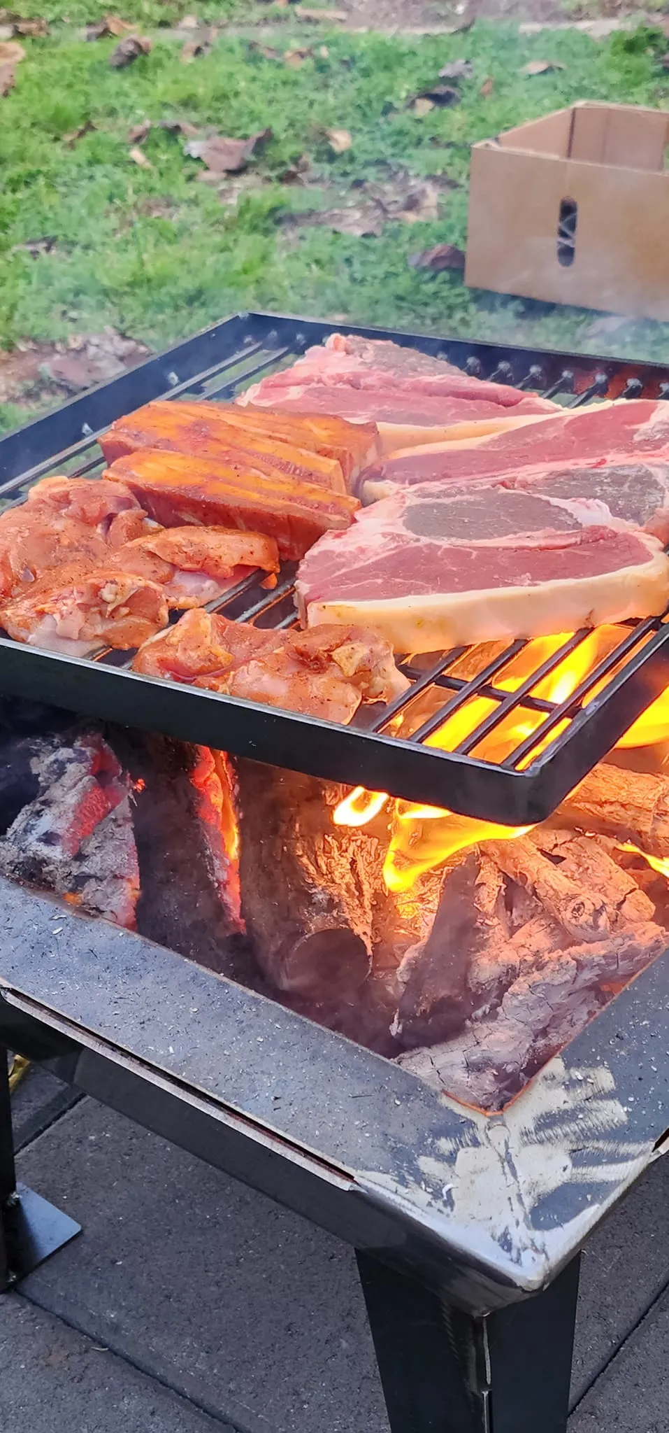 Backyard Fire Pit with Square Grill and Hot Plate.