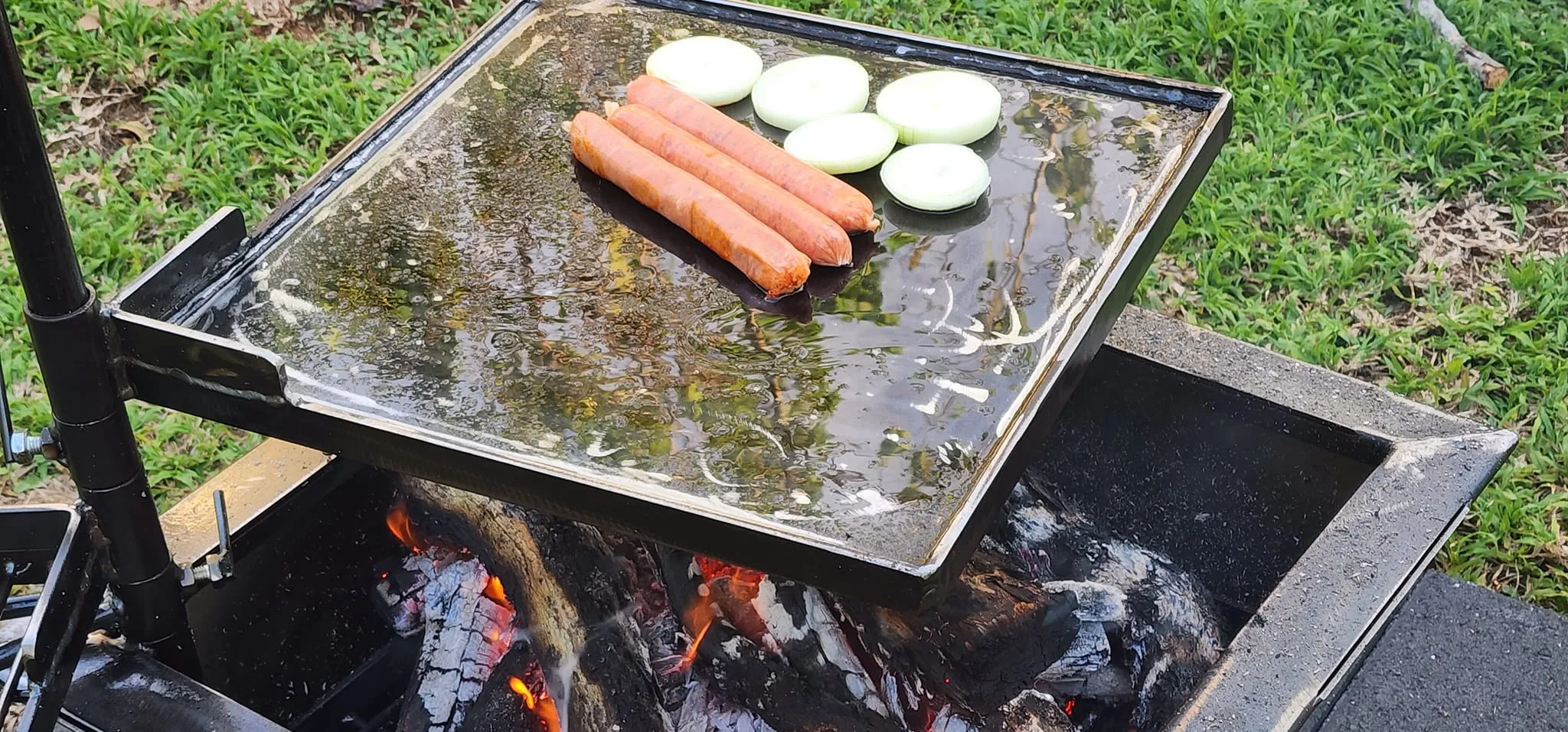 Backyard Fire Pit with Square Grill and Hot Plate.