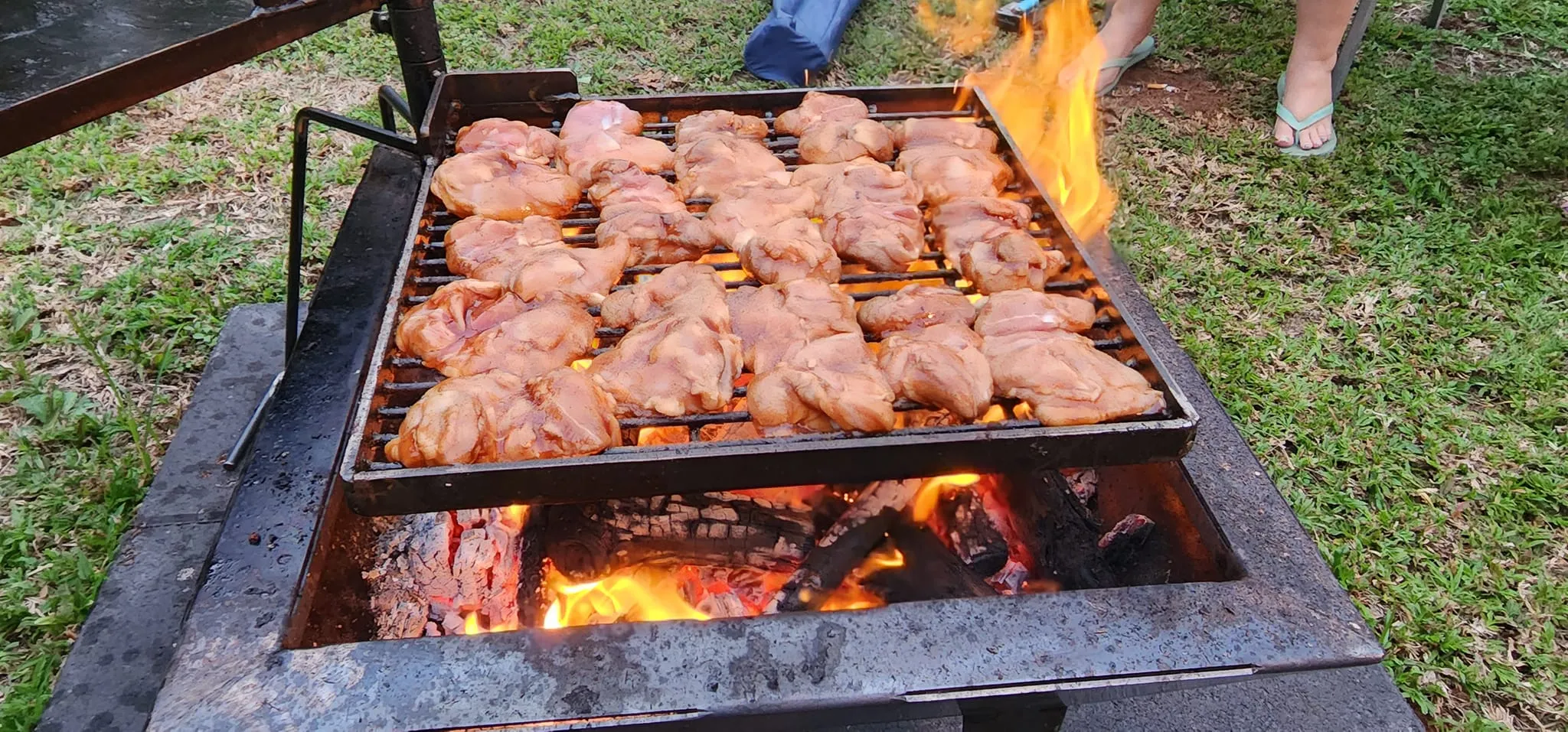 Backyard Fire Pit with Square Grill and Hot Plate.