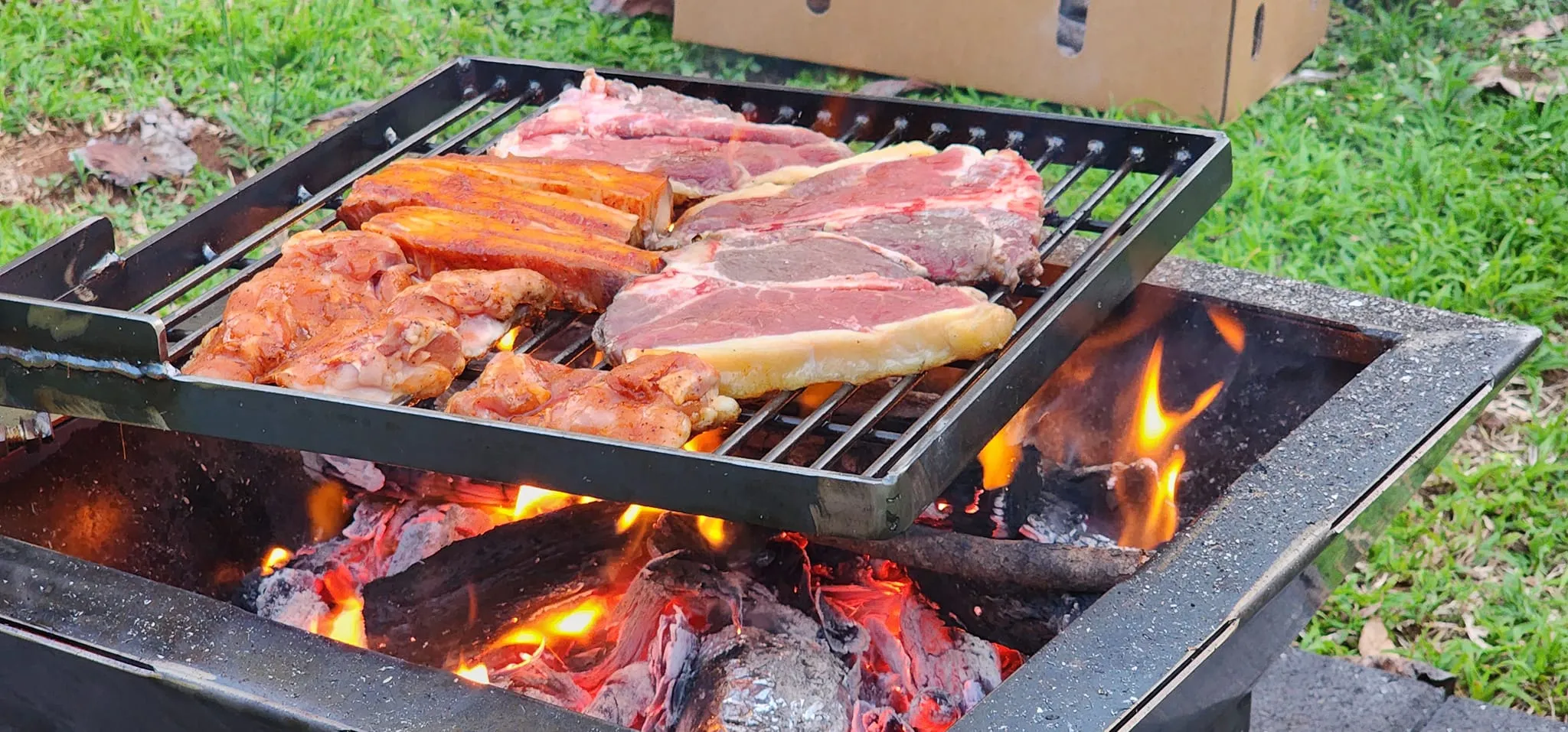 Backyard Fire Pit with Square Grill and Hot Plate.