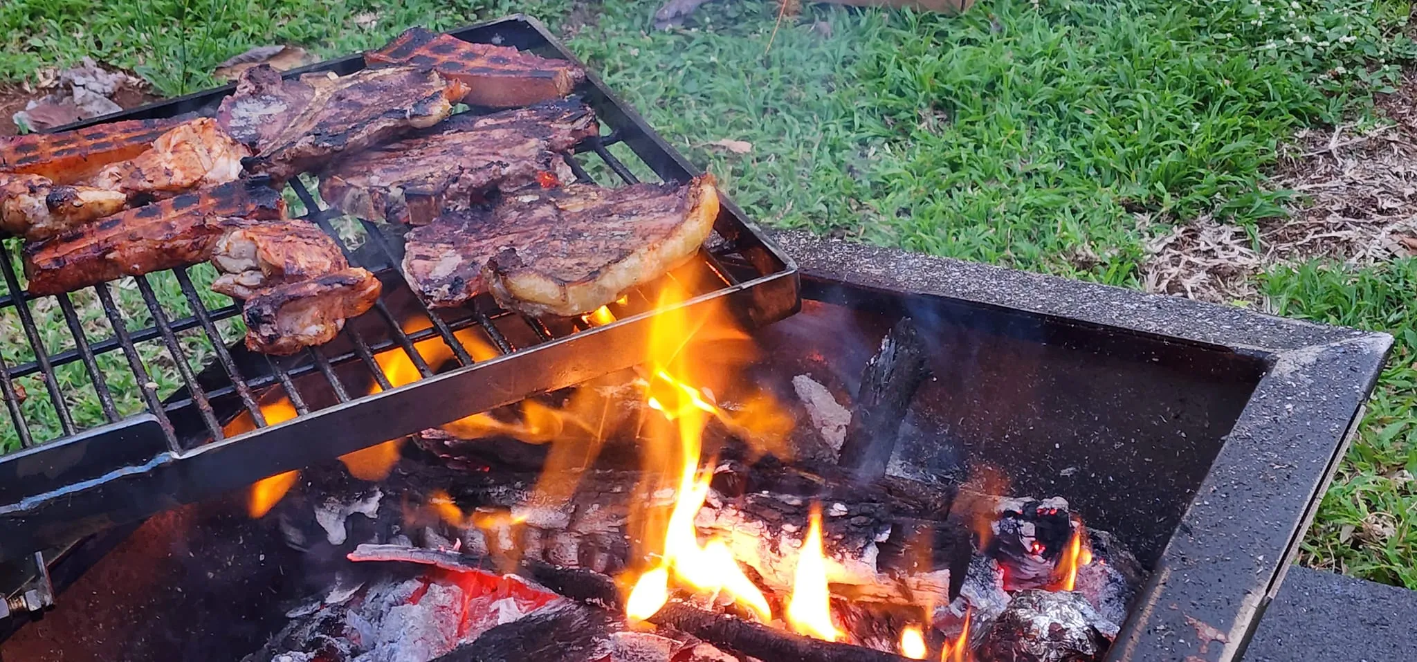 Backyard Fire Pit with Square Grill and Hot Plate.