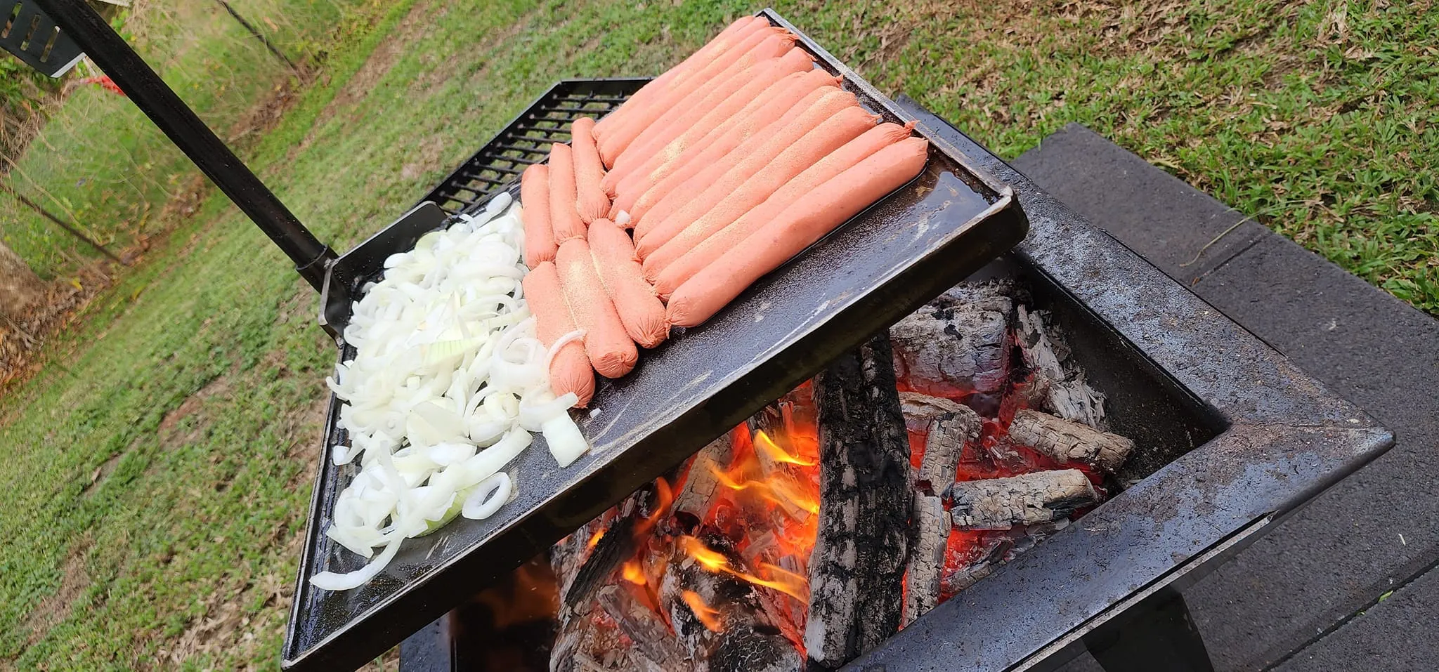 Backyard Fire Pit with Square Grill and Hot Plate.