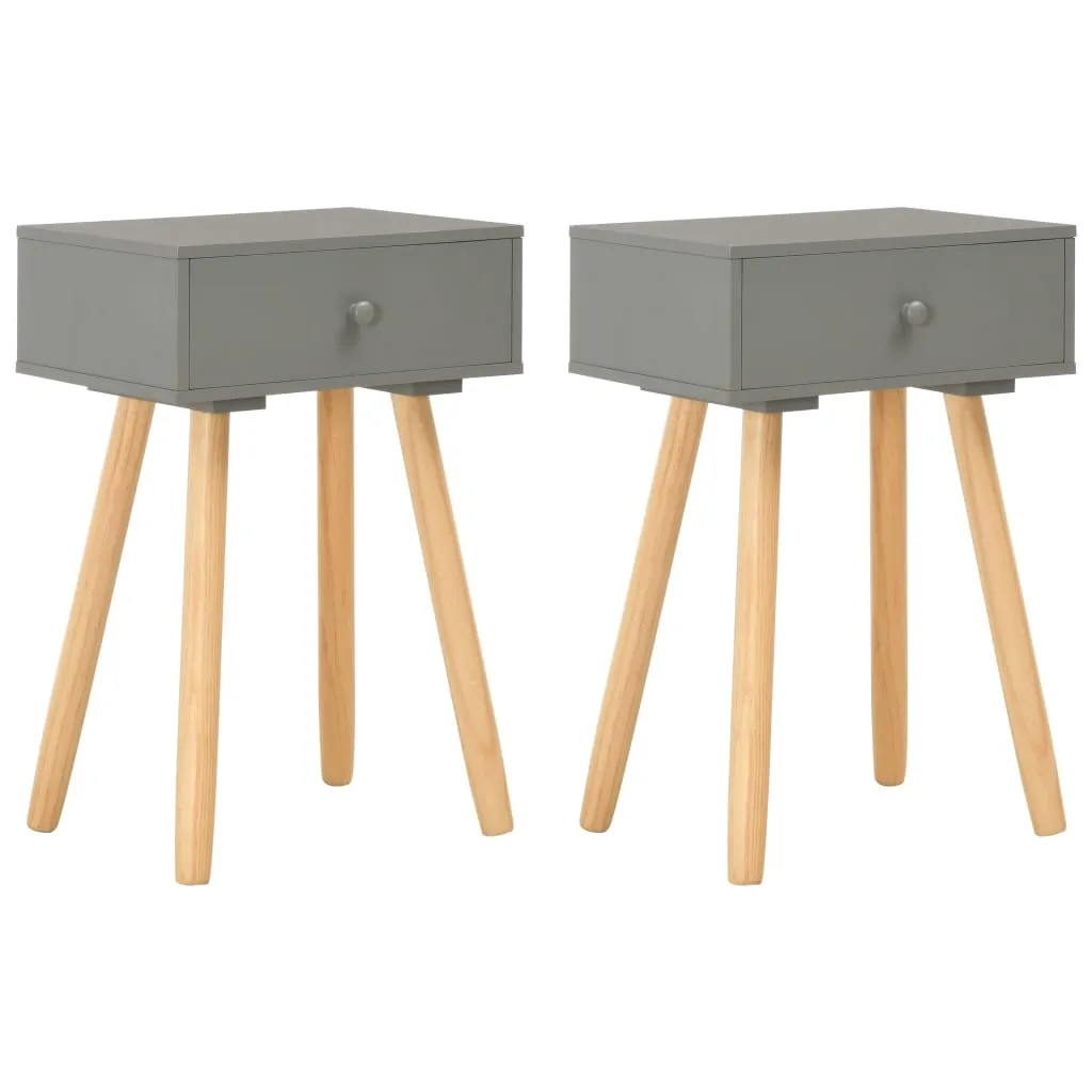 Bedside Tables 2 pcs Grey Solid Pinewood