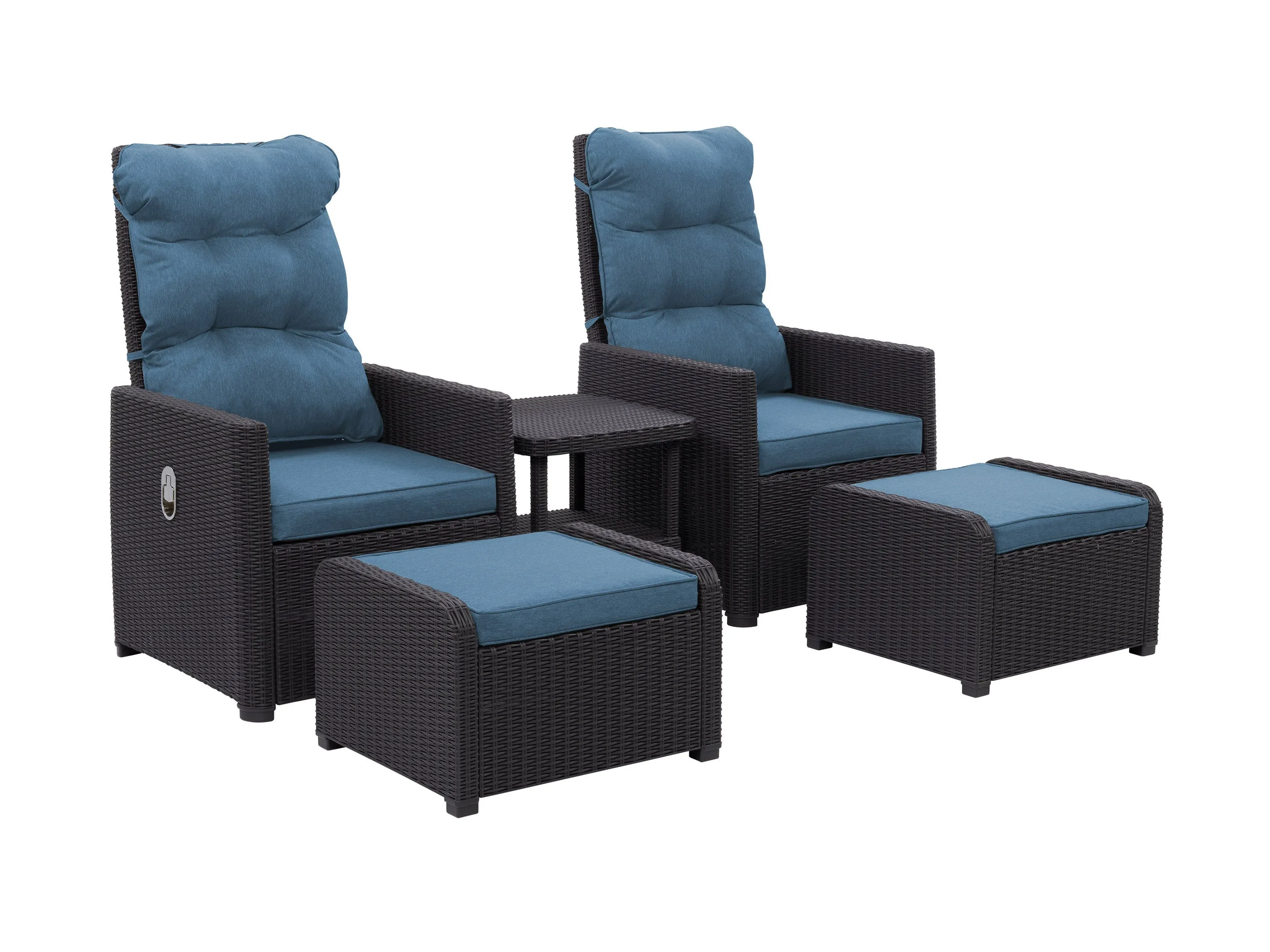 Black and Blue 5pc Patio Recliner and Ottoman Set