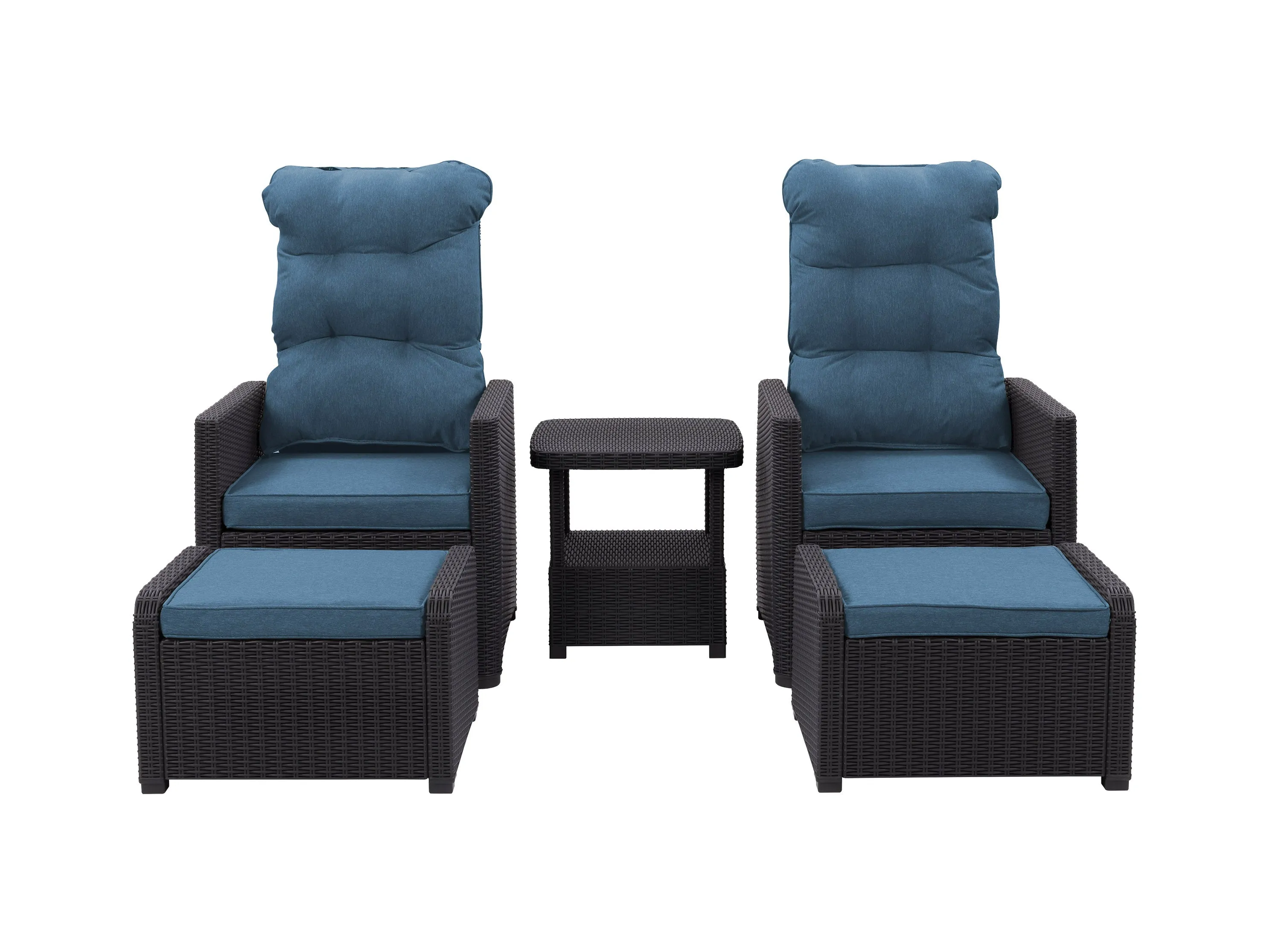 Black and Blue 5pc Patio Recliner and Ottoman Set