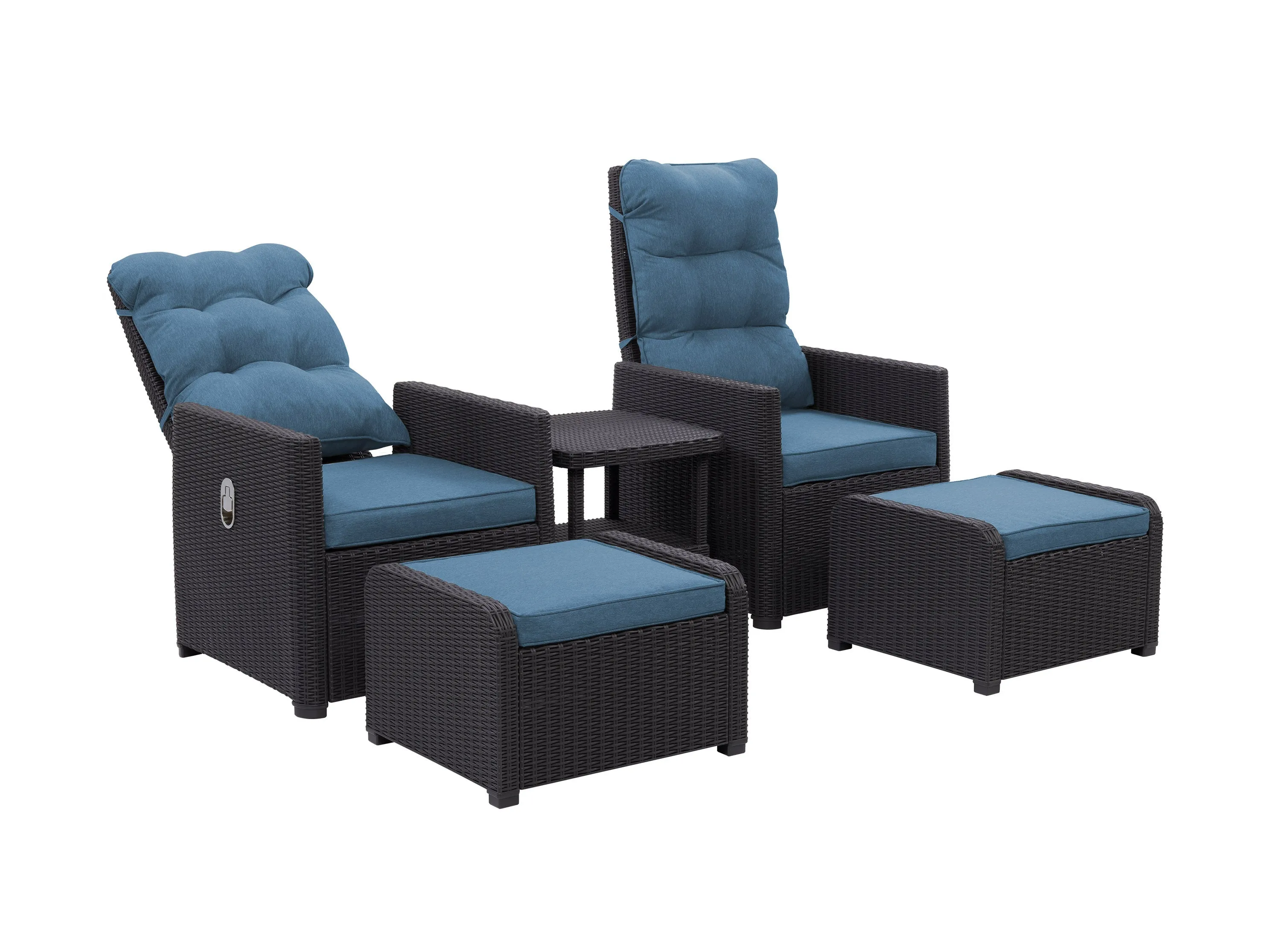 Black and Blue 5pc Patio Recliner and Ottoman Set