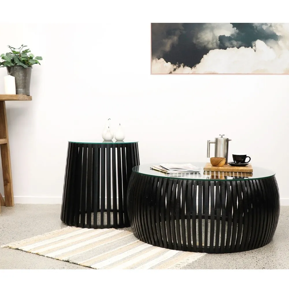 Black Crusoe Salvaged Teak Wood Slatted Side Table - Modern Rustic Chic Design