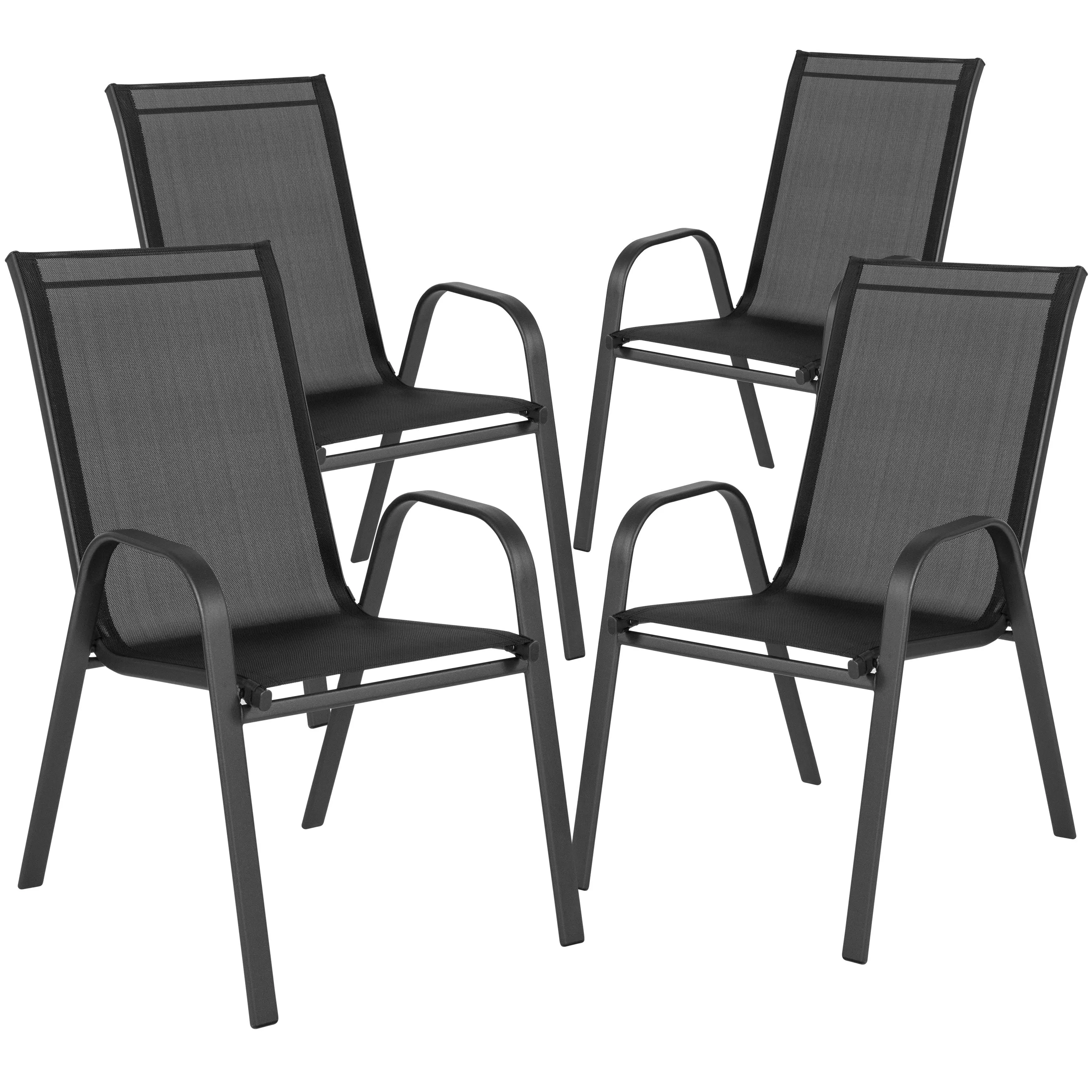 Brazos 5 Piece Outdoor Patio Dining Set - Tempered Glass Patio Table, 4 Flex Comfort Stack Chairs