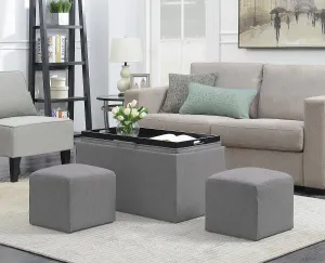 Carey Storage Bench With 2 Side Ottomans,Grey