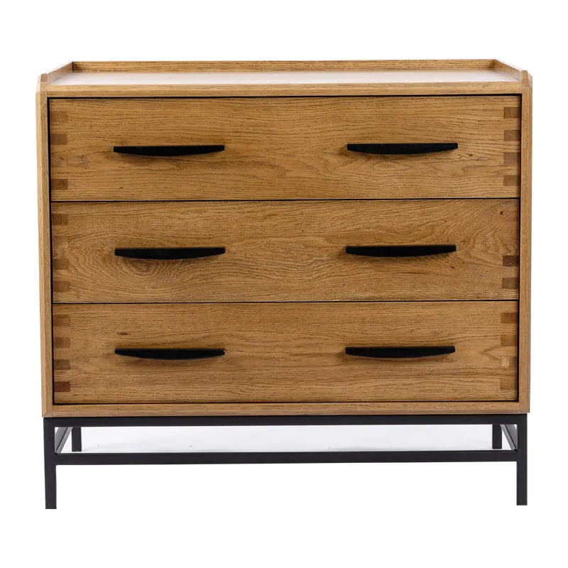 Carlton Three Drawer Commode Chic Oak Wood & Iron