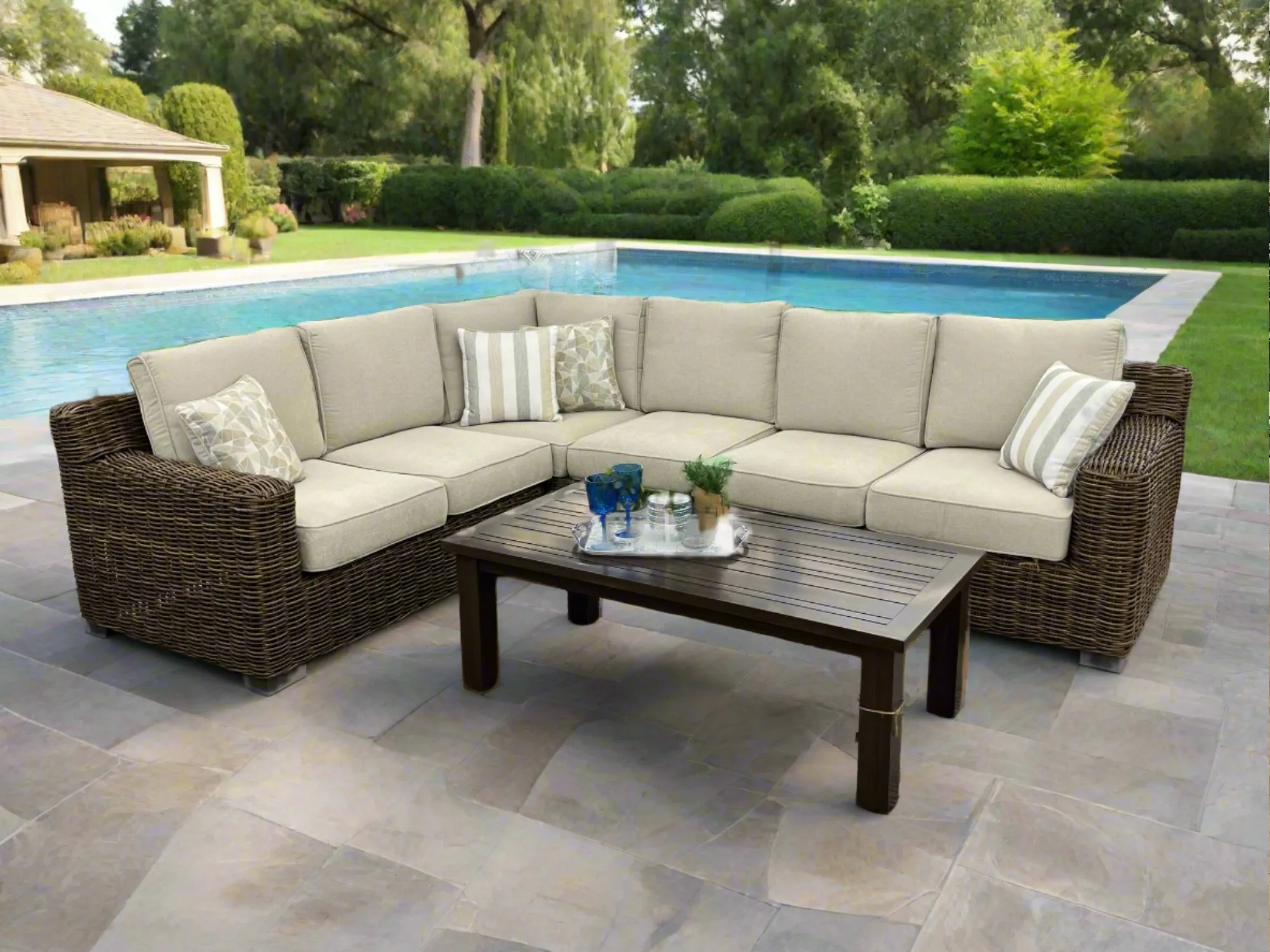 Carmel Brown Outdoor Sectional with LUX Heavy Weave