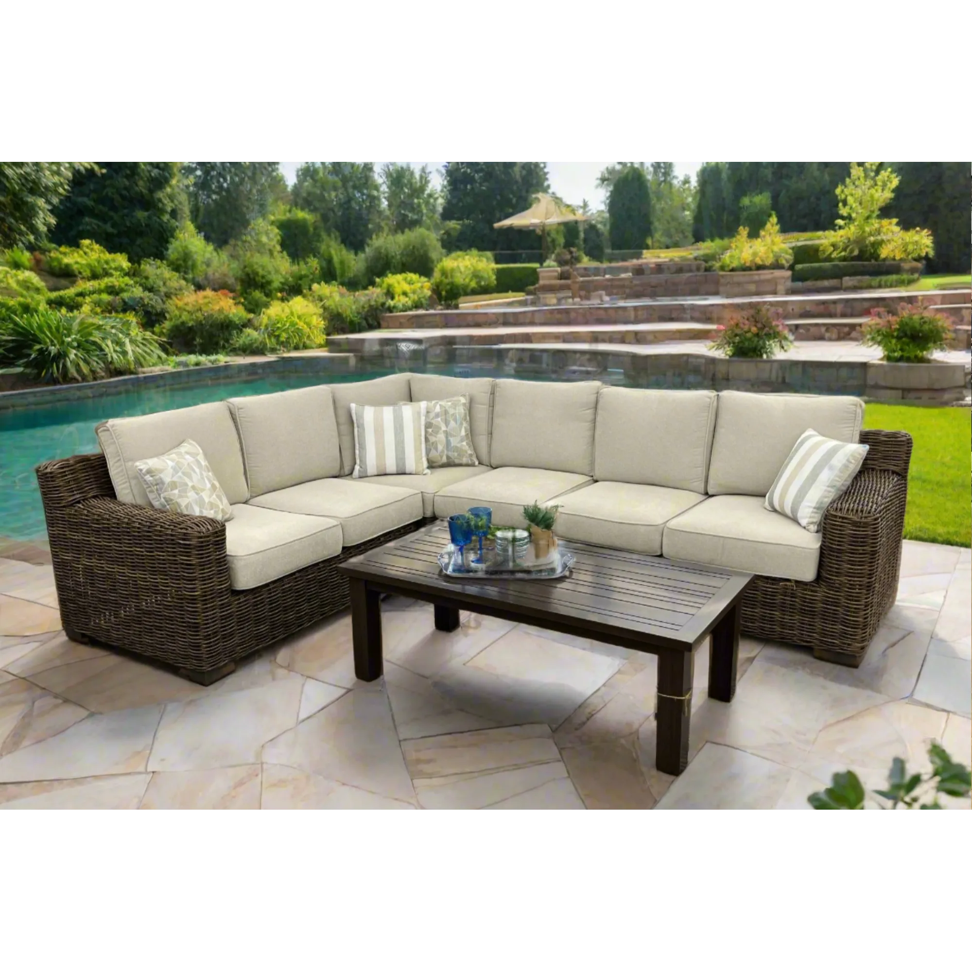 Carmel Brown Outdoor Sectional with LUX Heavy Weave