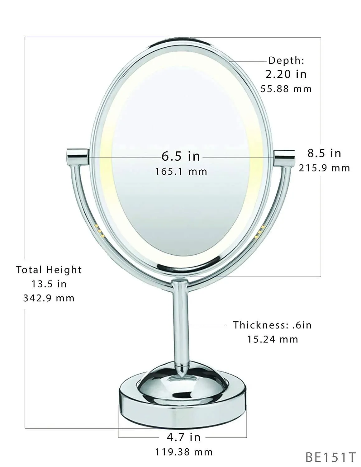 Conair Reflections Double-Sided Lighted Vanity Makeup Mirror (Polished Chrome) - C-BE151T