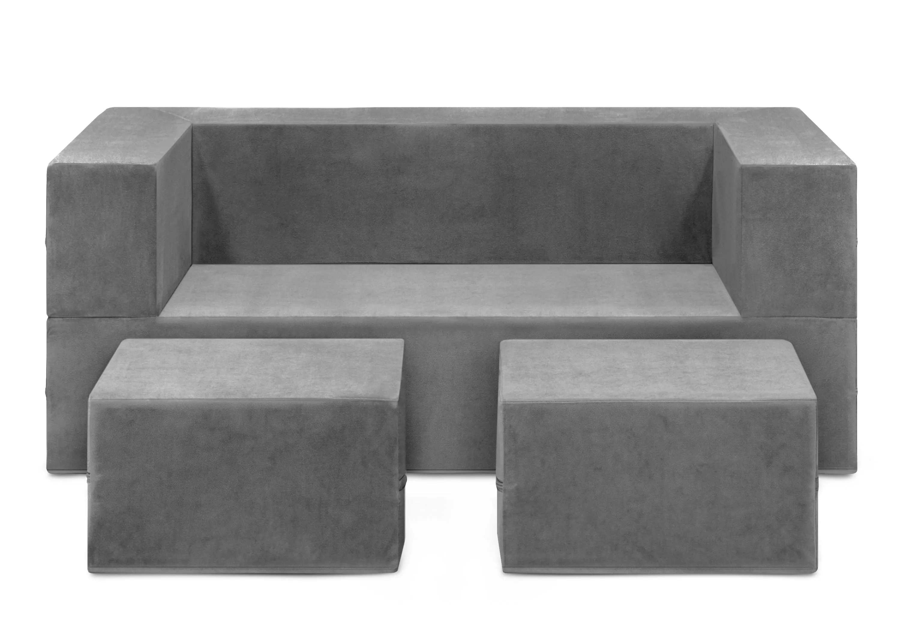 Convertible Sofa and Play Set for Kids and Toddlers Modular Foam Couch and Flip Out Lounger with 2 Ottomans