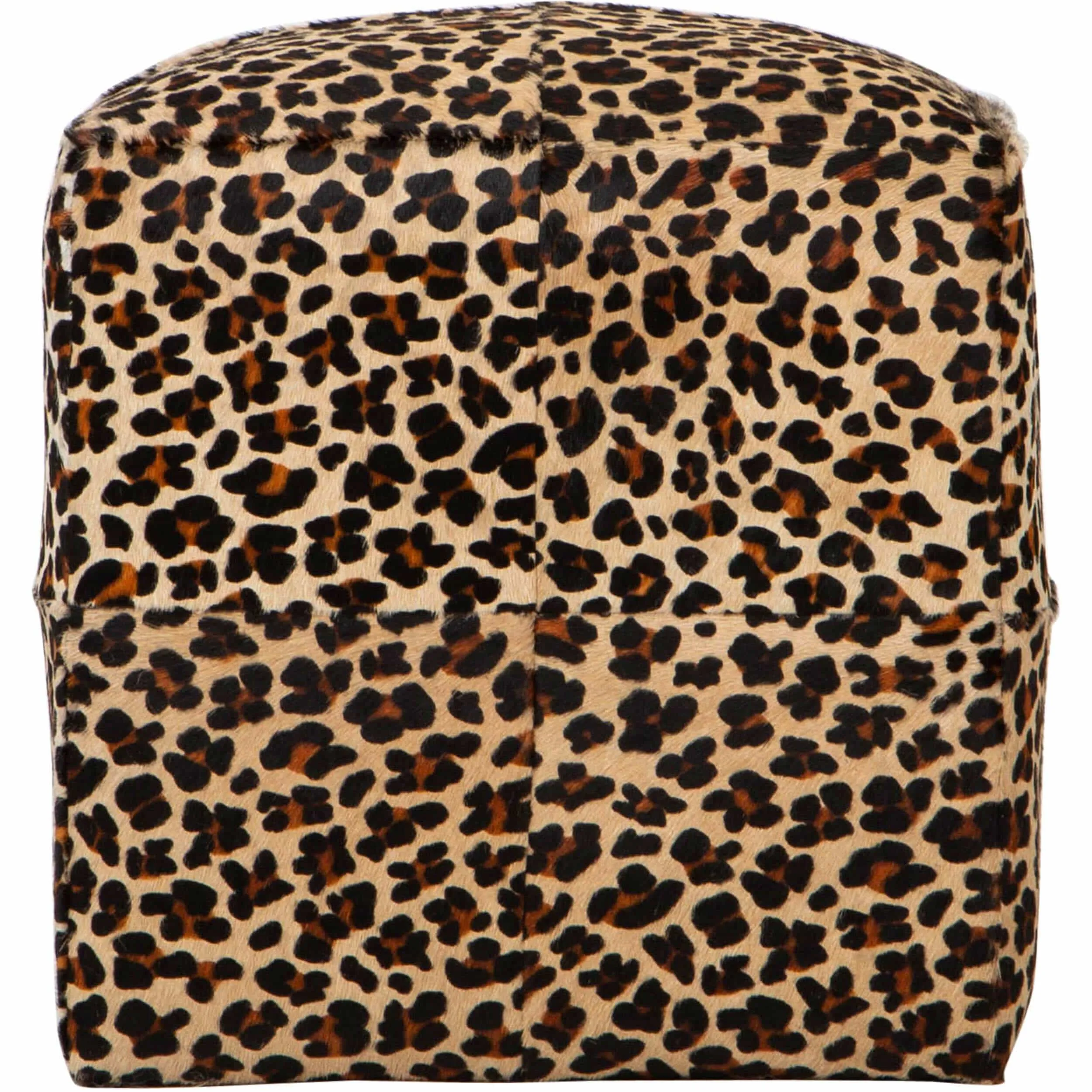 Cowhide Pouf, Leopard on Beige