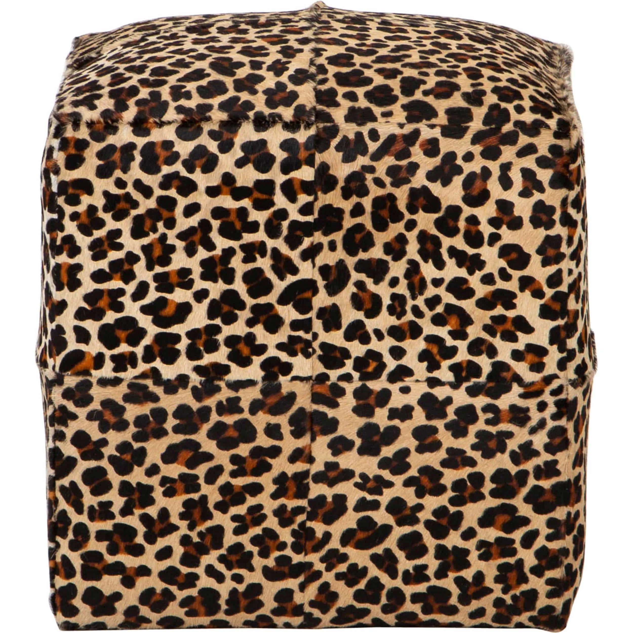 Cowhide Pouf, Leopard on Beige