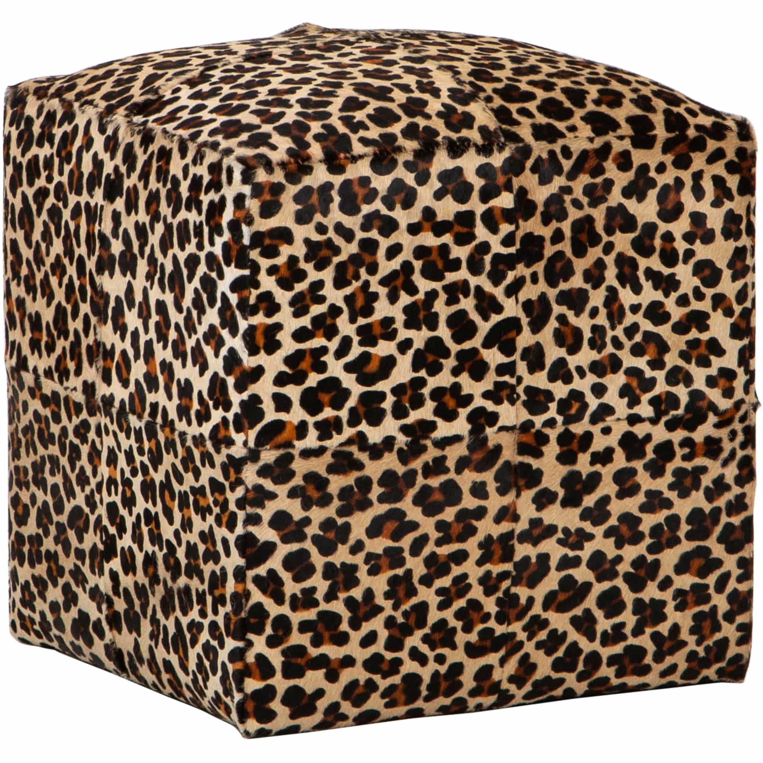 Cowhide Pouf, Leopard on Beige