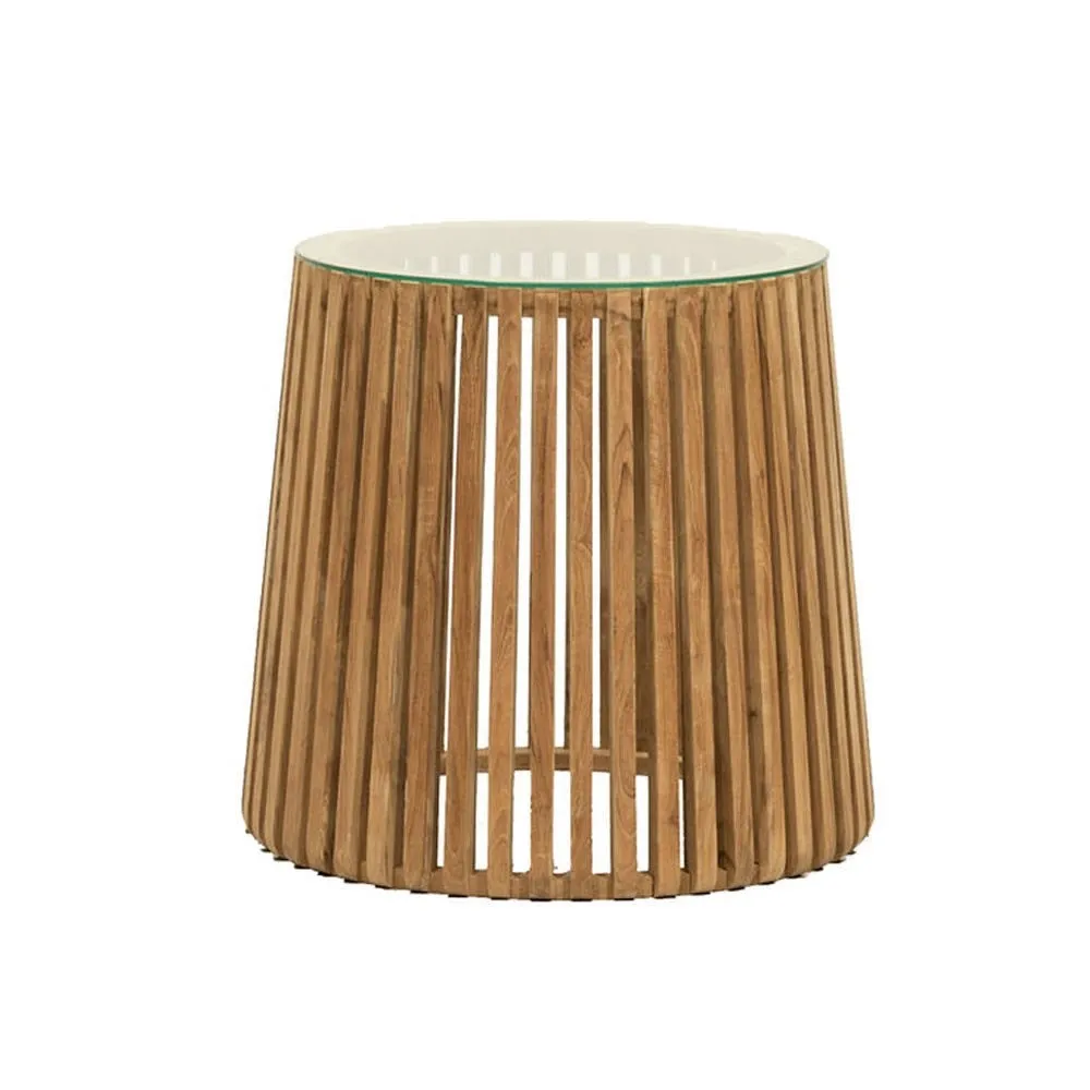 Crusoe Salvaged Teak Wood Slatted Side Table / Bedside Table - Modern Rustic Chic Design