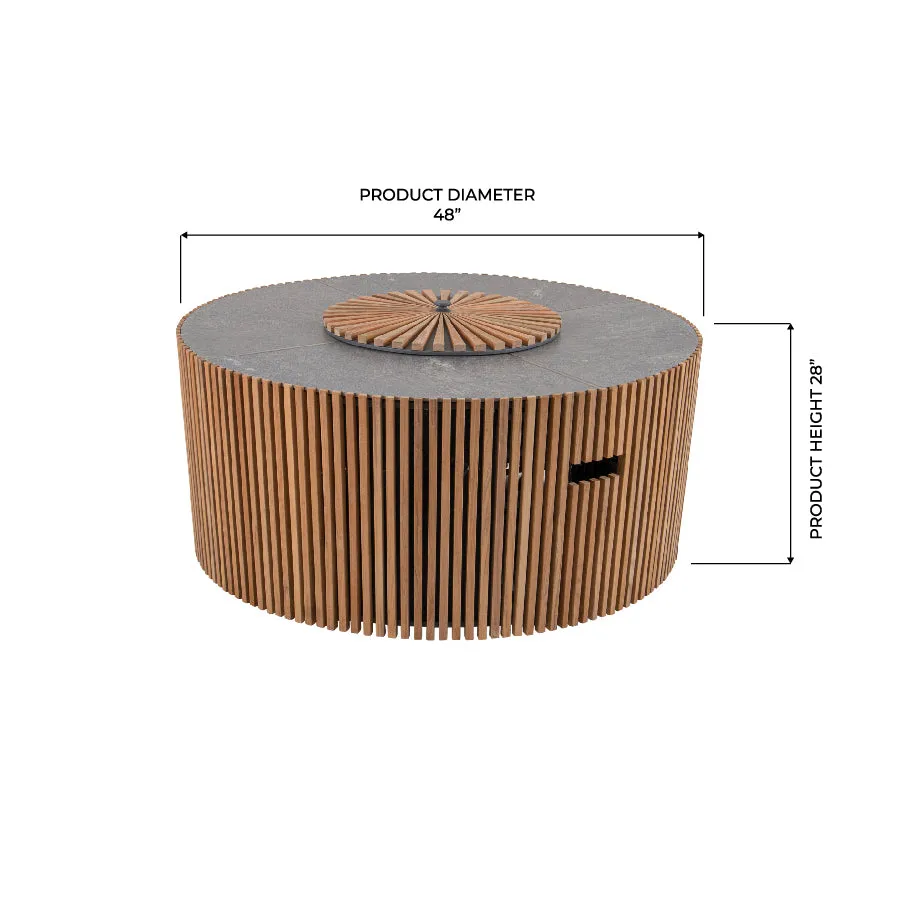 Cubic Teak Round Fire Table