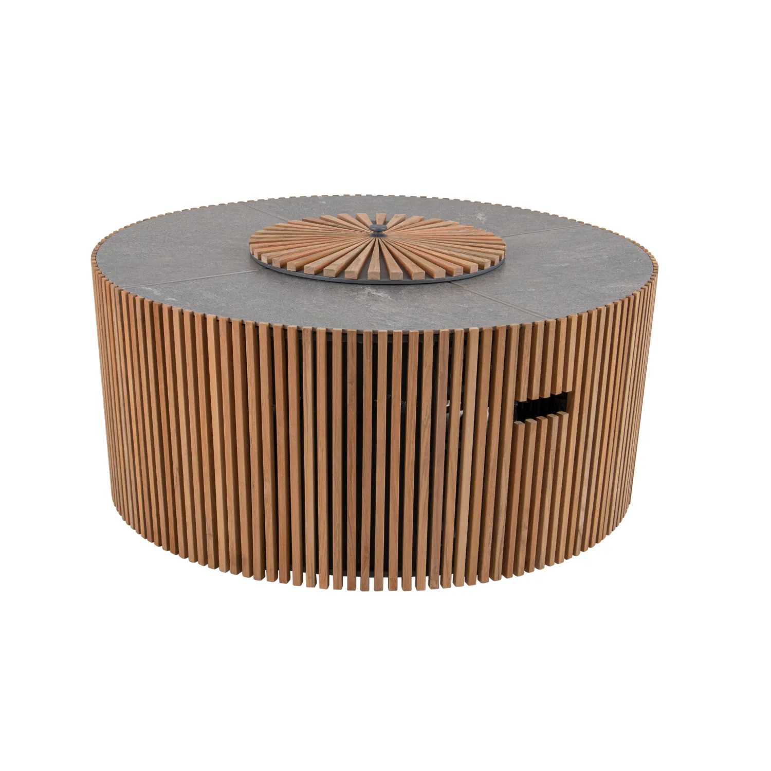 Cubic Teak Round Fire Table